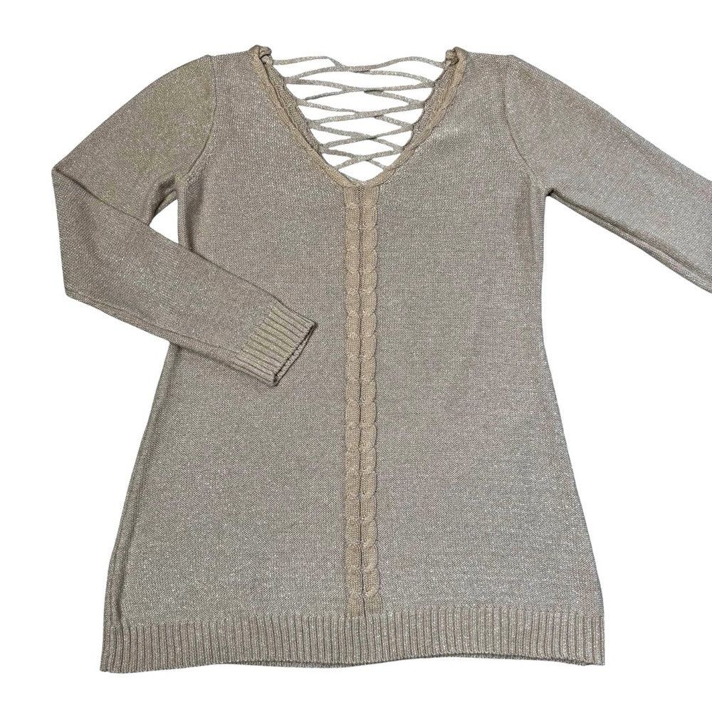 Other Belldini V-neck Lace Back Golden Sparks Knit Sweater Size L Size L / US 10 / IT 46 - 6 Thumbnail