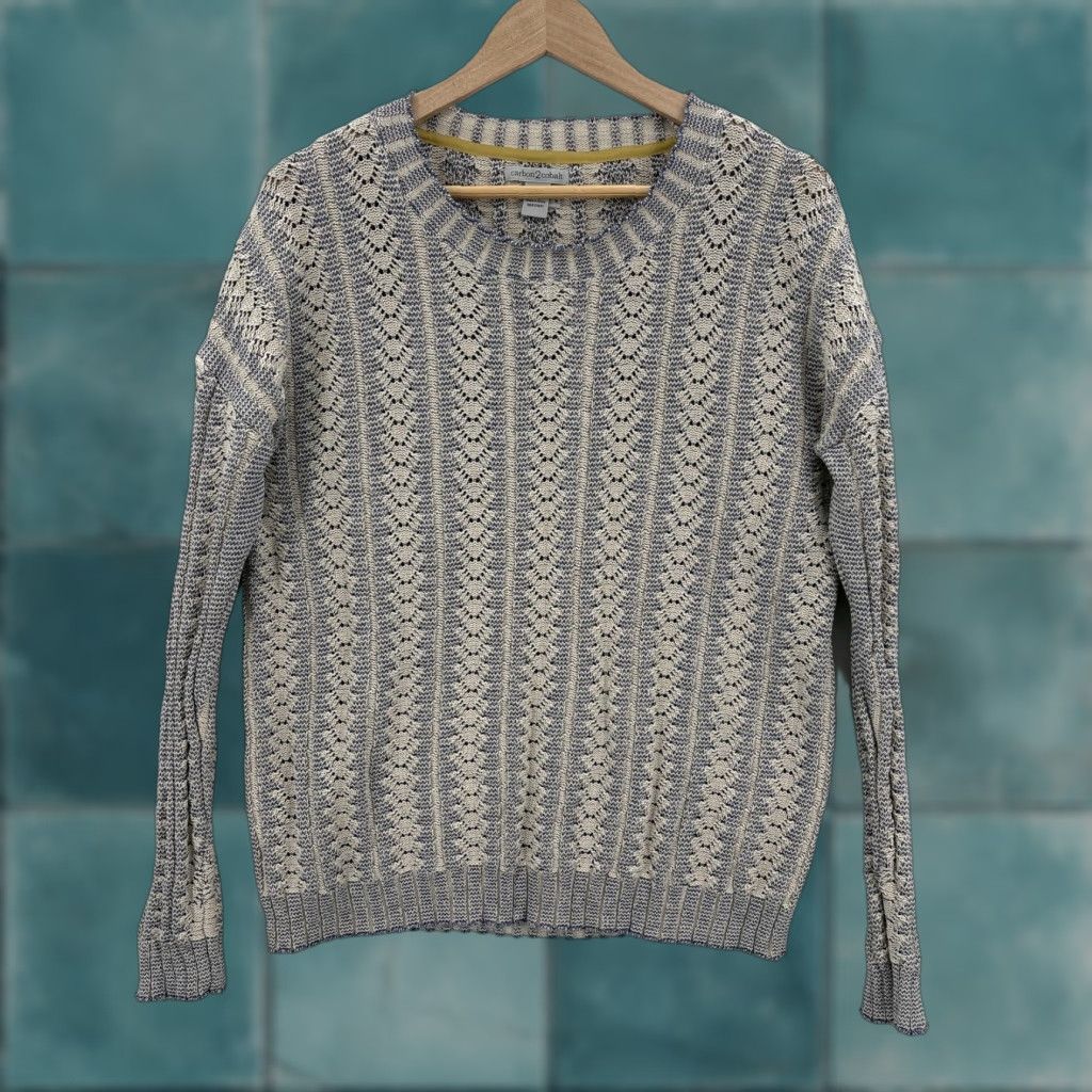 Carbon2Cobalt Carbon 2 Cobalt Terrace Sweater Womens M White Knit Pullover Striped Crew Neck Knitwear Casual 90s? Size M / US 6-8 / IT 42-44 - 1 Thumbnail