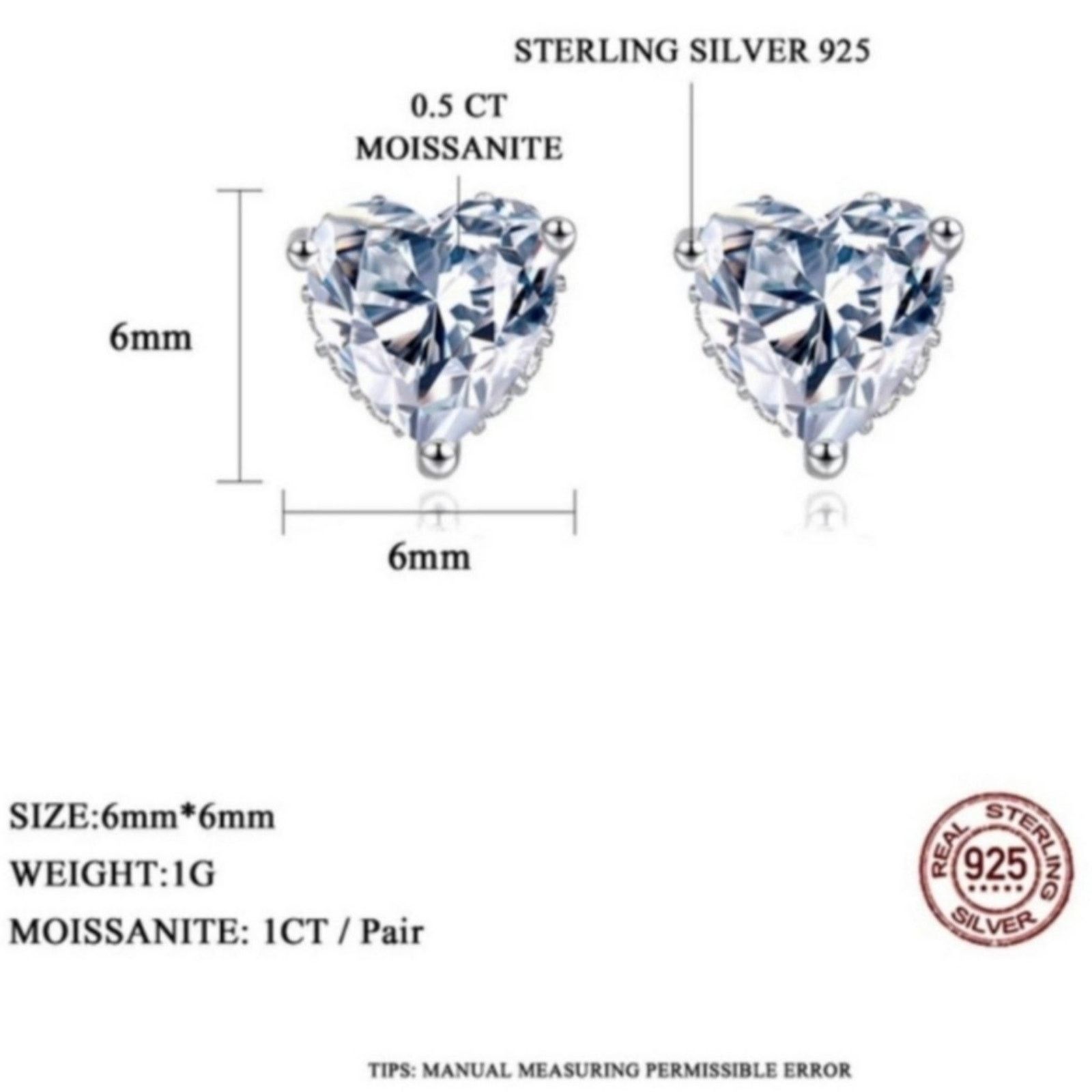 Other Heart Stud Earrings 1 Cttw Moissanite 925 Silver NWT Size ONE SIZE - 11 Thumbnail