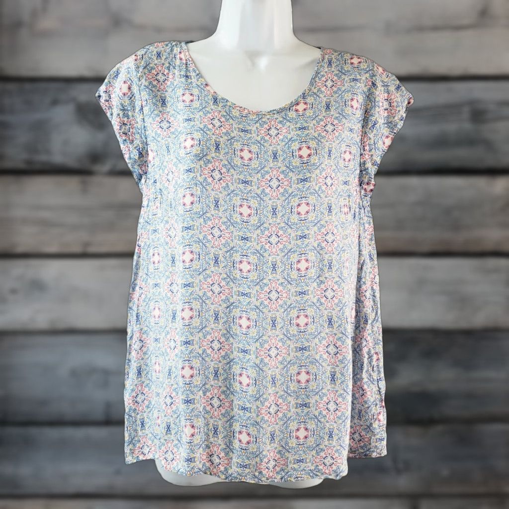 Vintage Artisan NY Womens Top Sz Medium Blue Pink Short Sleeve Rayon Size S / US 4 / IT 40 - 1 Thumbnail