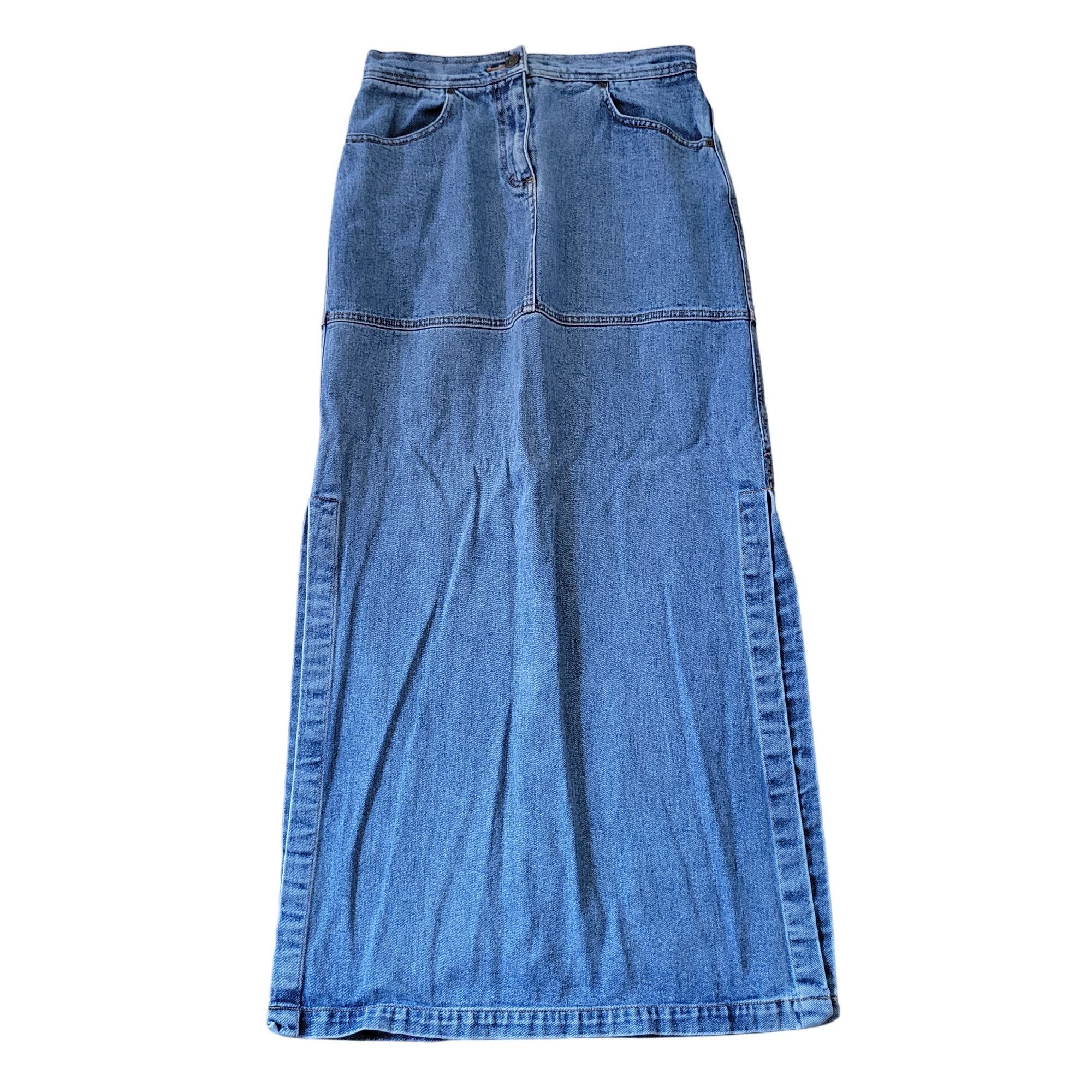 Vintage Jeanology Denim Maxi Skirt 6 Cotton Long Skirt Side Slits 90 Size 28" / US 6 / IT 42 - 1 Thumbnail