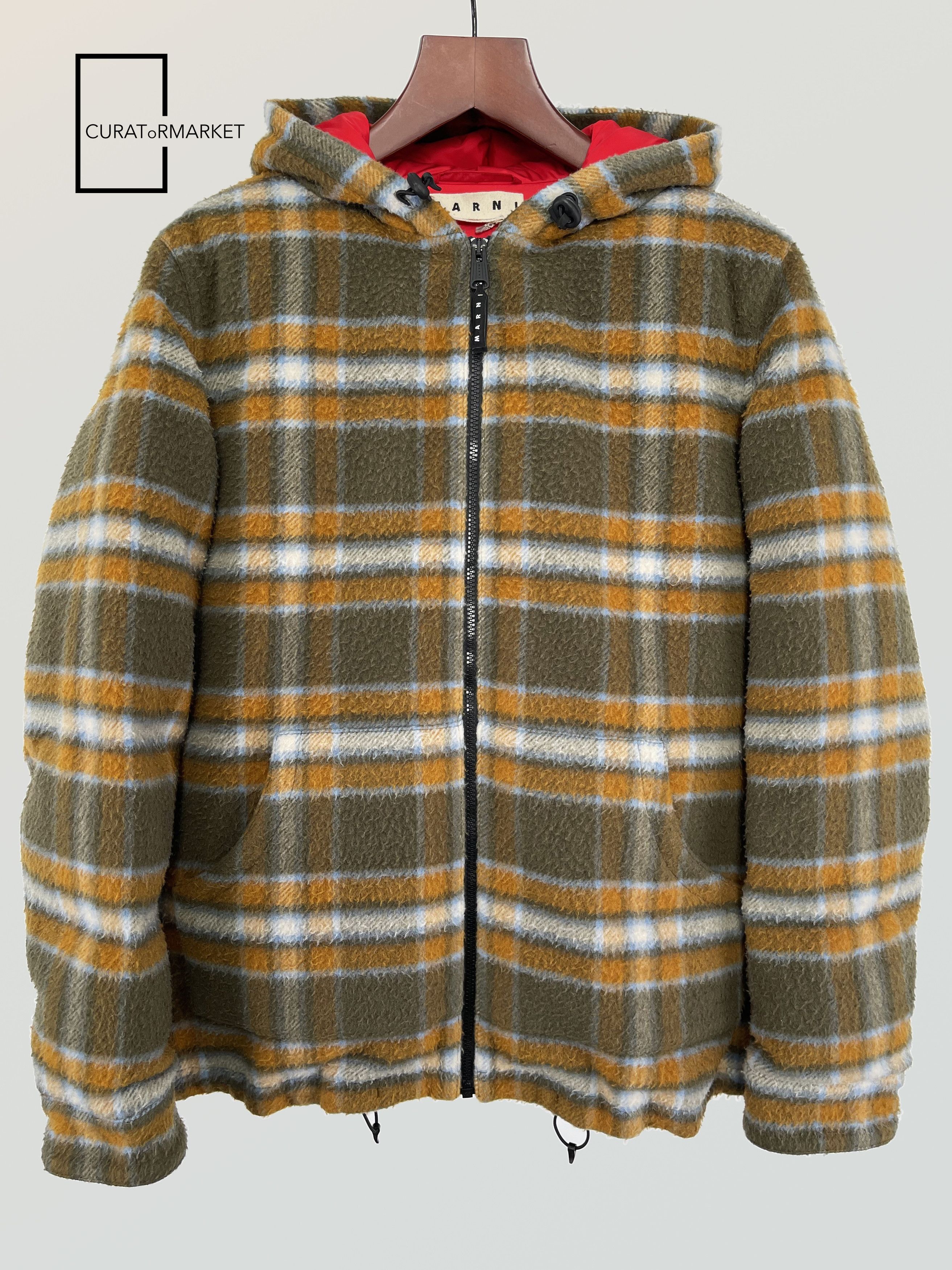 Marni EU48 Textured Wool Flannel Plaid Padded Down Puffer FW21 Size US M / EU 48-50 / 2 - 2 Thumbnail