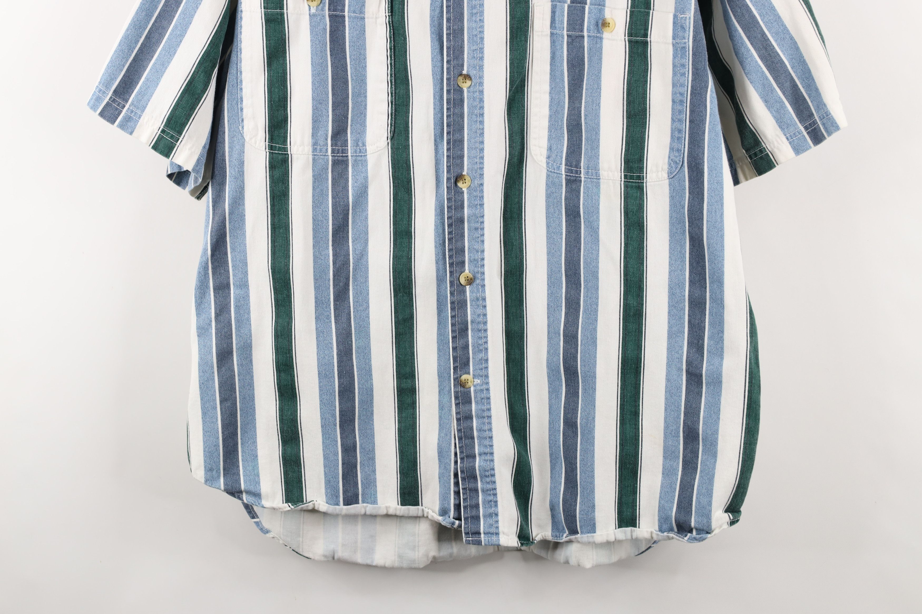 Vintage Vintage 90s Streetwear Striped Block Denim Button Shirt Size US L / EU 52-54 / 3 - 3 Thumbnail