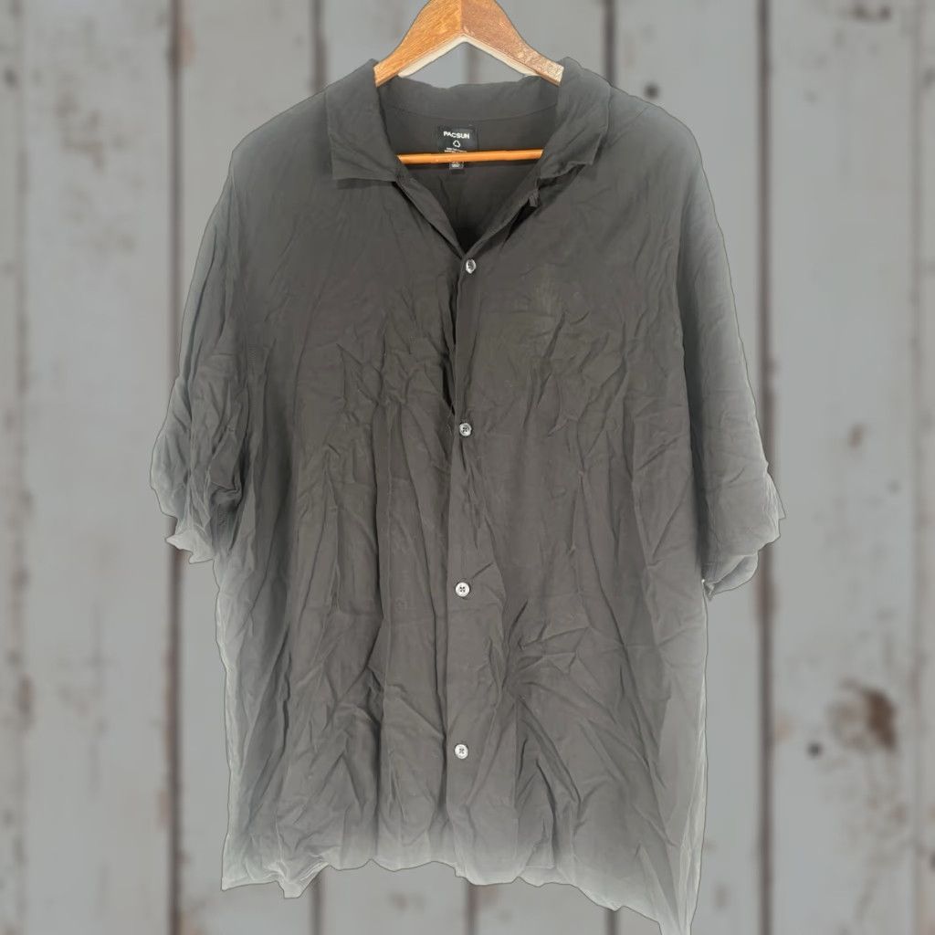 Pacsun VINTAGE Pac Sun Men's Button-Up Shirt Casual Travel Workwear Short Sleeve 100% Recycled Rayon XL Black Size US XL / EU 56 / 4 - 1 Thumbnail