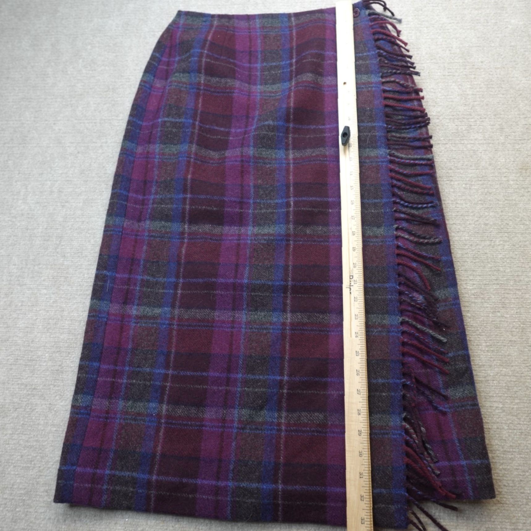 Talbots VINTAGE Talbots Skirt Petites 10P Purple Gray Plaid Fringe Wool Nylon Long Straight Pencil Womens Boys? Size 32" / US 10 / IT 46 - 3 Thumbnail