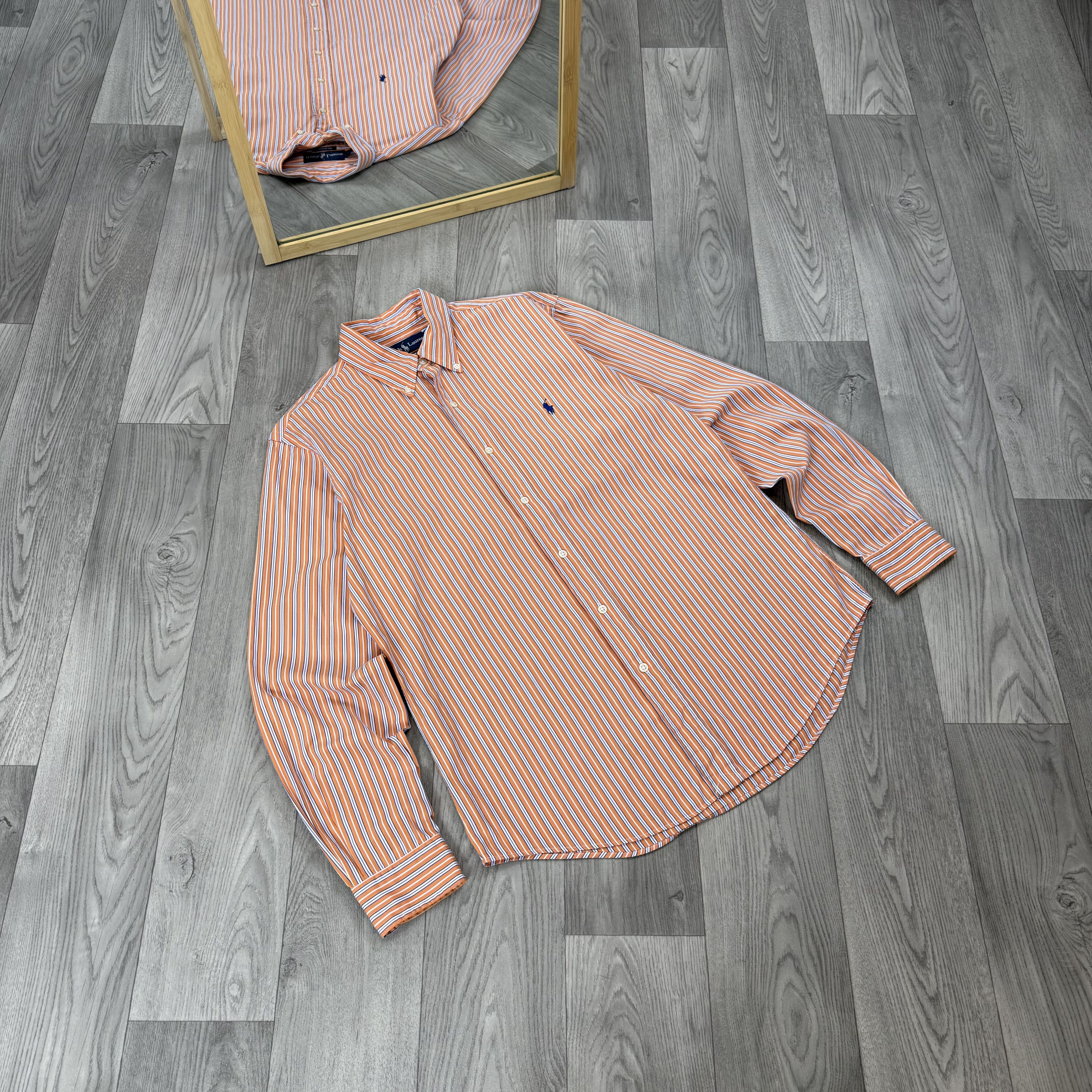 Polo Ralph Lauren Vintage Polo Ralph Lauren 90s Orange Striped Button Up Shirt Size US M / EU 48-50 / 2 - 2 Thumbnail