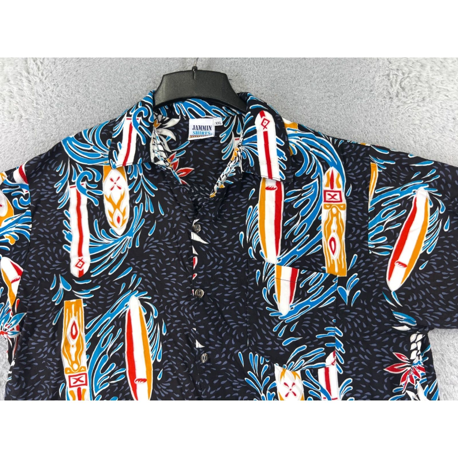 Vintage Jammin Shirts Button-Up Shirt Men 2XL Blue Surfboard Pineapple Hawaiian Rayon Floral Vacation Relaxed Short Sleeve Collared Button Navy/Blue Womens? Size US XXL / EU 58 / 5 - 4 Thumbnail