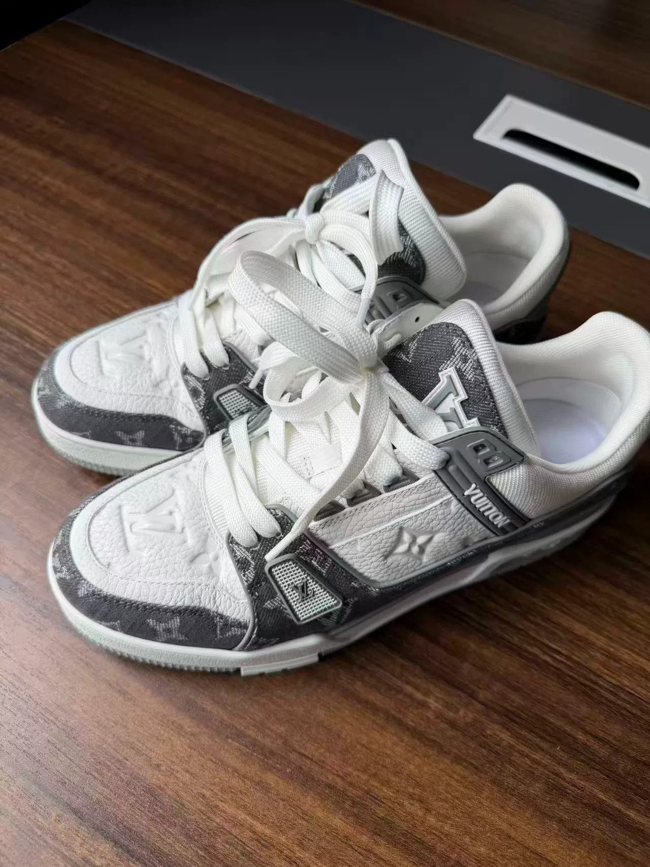 Louis Vuitton lv trainer gray white denim sneakers Size US 7.5 / EU 40-41 - 1 Preview