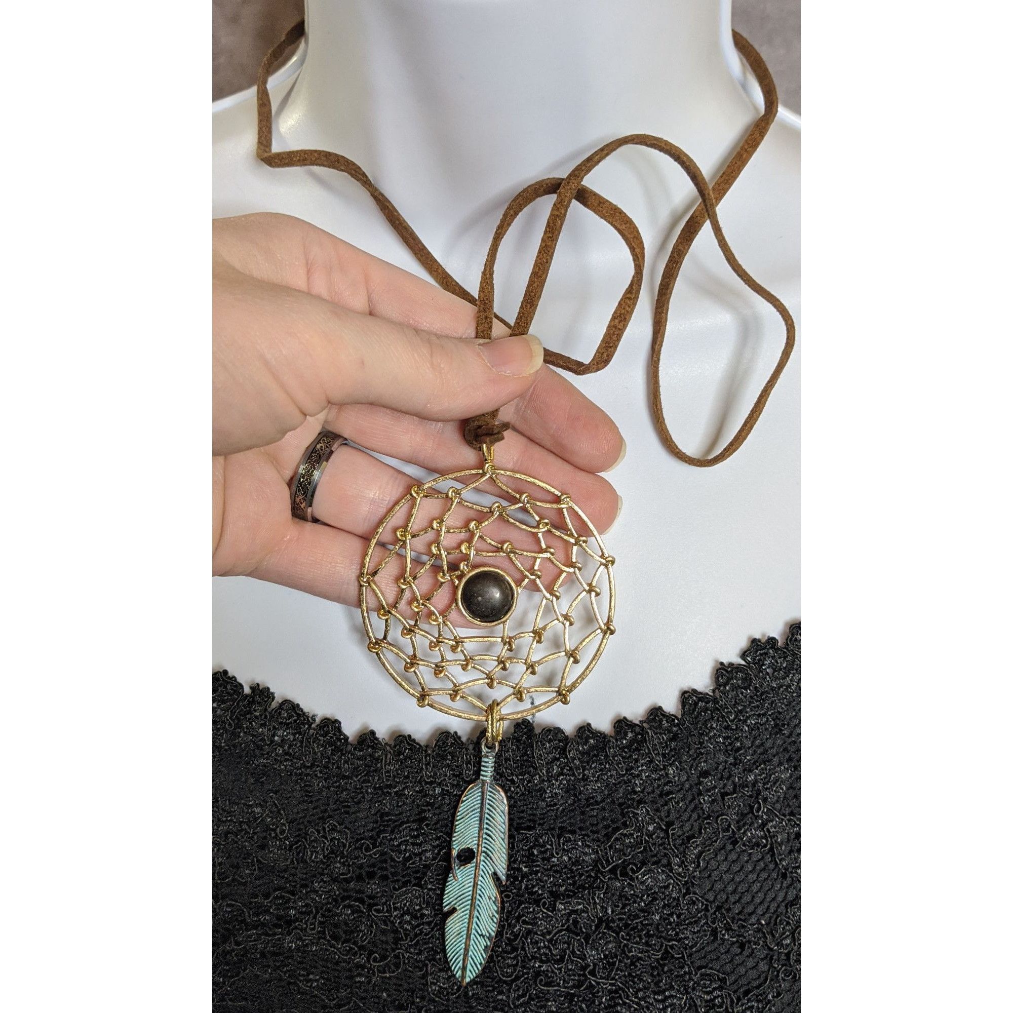 Other Bohemian Dreamcatcher Pendant Necklace With Faux Suede Cord Size ONE SIZE - 5 Thumbnail