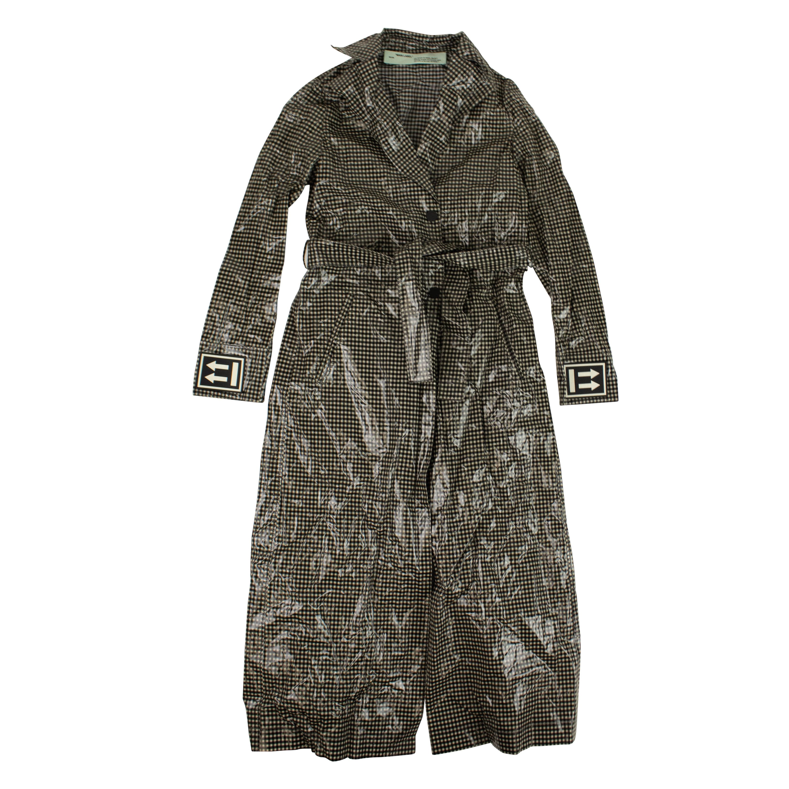 image of Off White Black & White Check Trench Coat Size 36, Women's