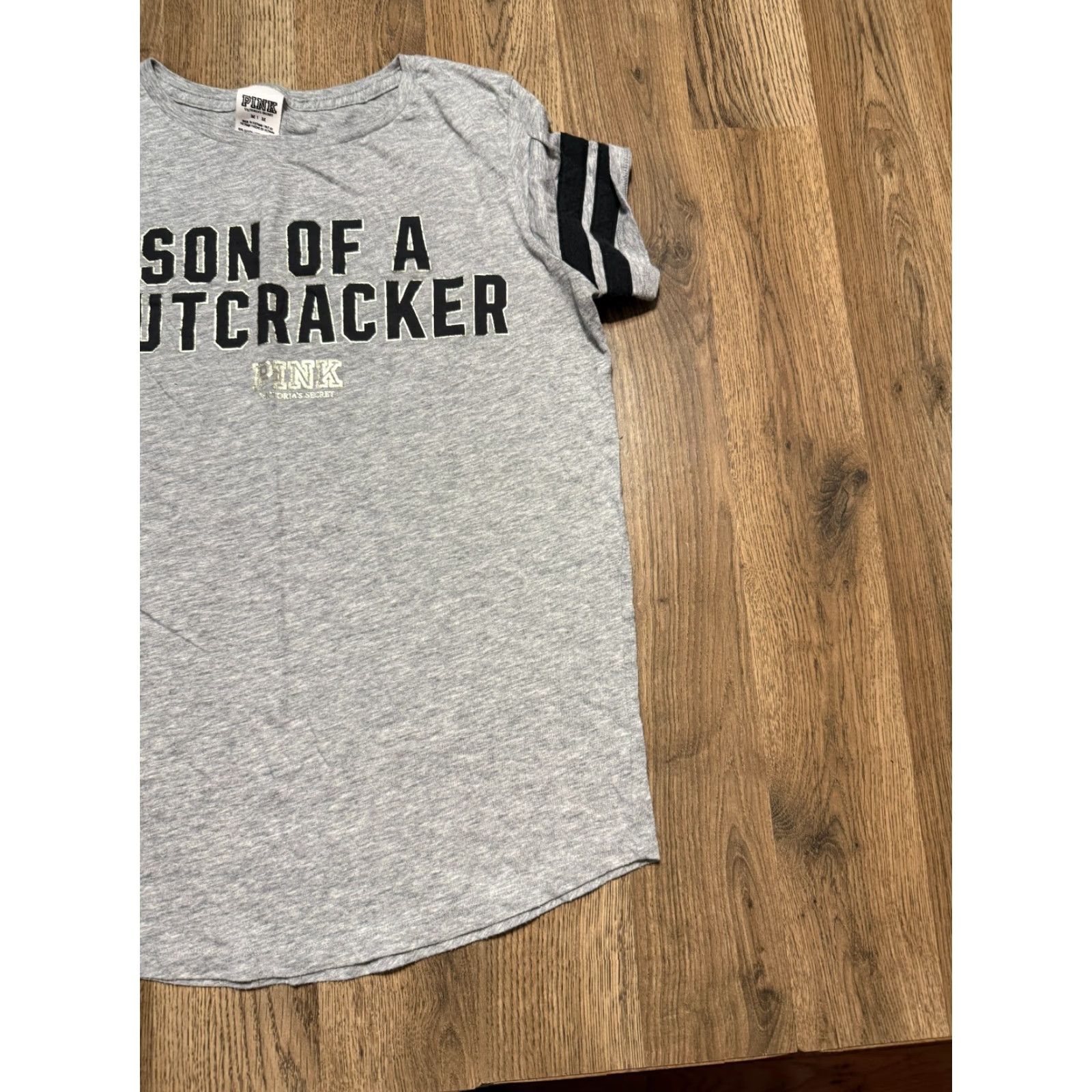 Victoria's Secret Victoria's Secret Pink Shirt Womens Medium Grey Black Gold "SON OF A NUTCRACKER" T-Shirt Size M / US 6-8 / IT 42-44 - 4 Thumbnail