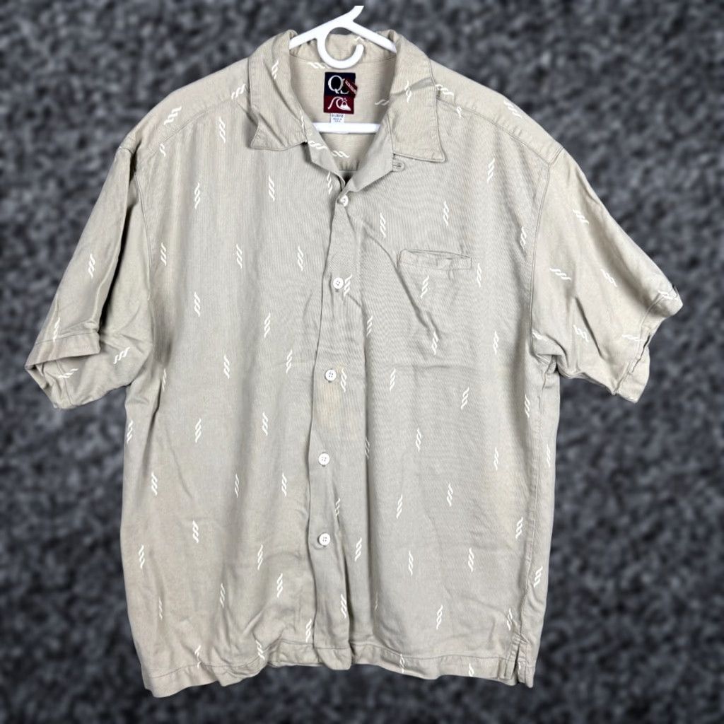 Quiksilver VINTAGE Quiksilver Shirt Mens XL Beige Button-Up Beach Surfer Loop Collar USA Size US XL / EU 56 / 4 - 1 Thumbnail