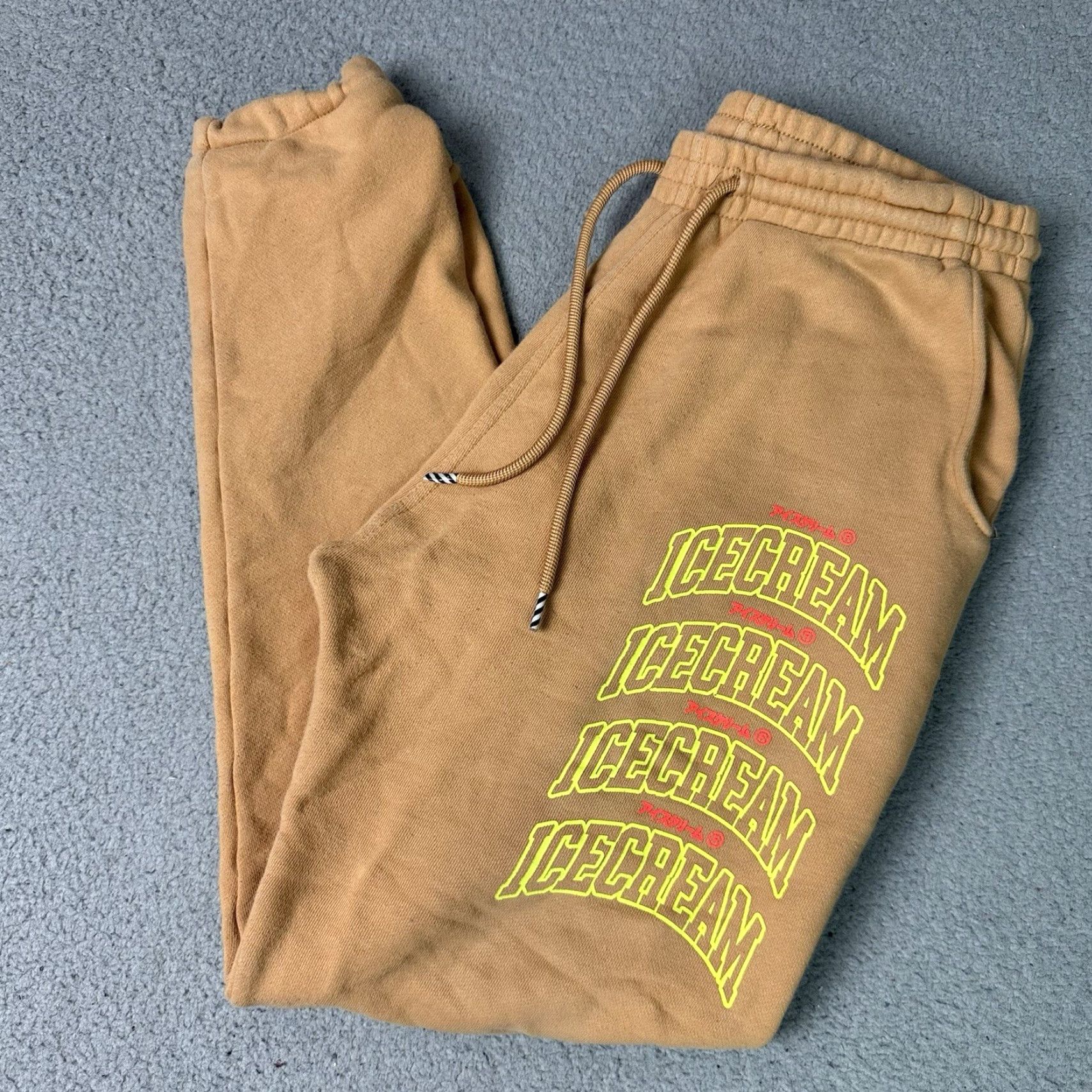Vintage Ice Cream Sweatpants Mens L Orange Dog Graphic Print Pockets Distressed Casual Activewear Tapered Relaxed Fit Pants Size US 33 - 2 Thumbnail