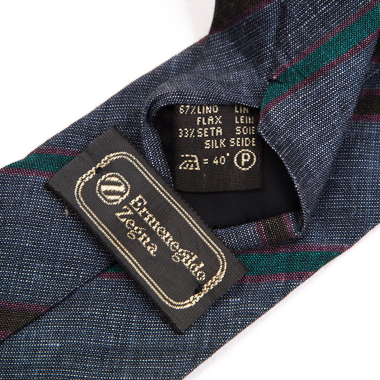 Dries Van Noten Linen-Silk Bias Stripe Tie in Navy and Others Size ONE SIZE - 6 Thumbnail