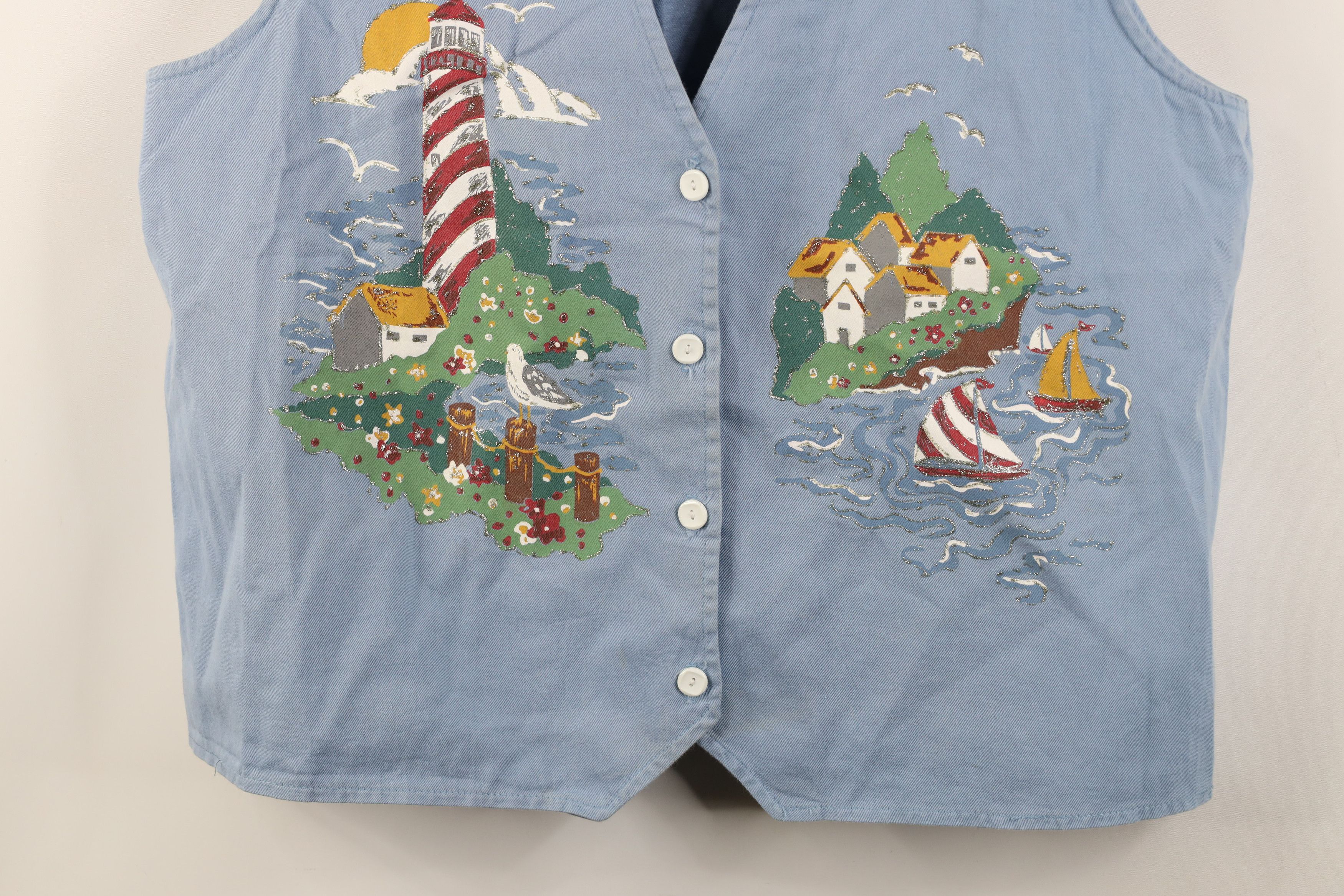 Vintage Vintage 90s Streetwear Glitter Glue Lighthouse Vest Jacket Size XL / US 12-14 / IT 48-50 - 3 Thumbnail