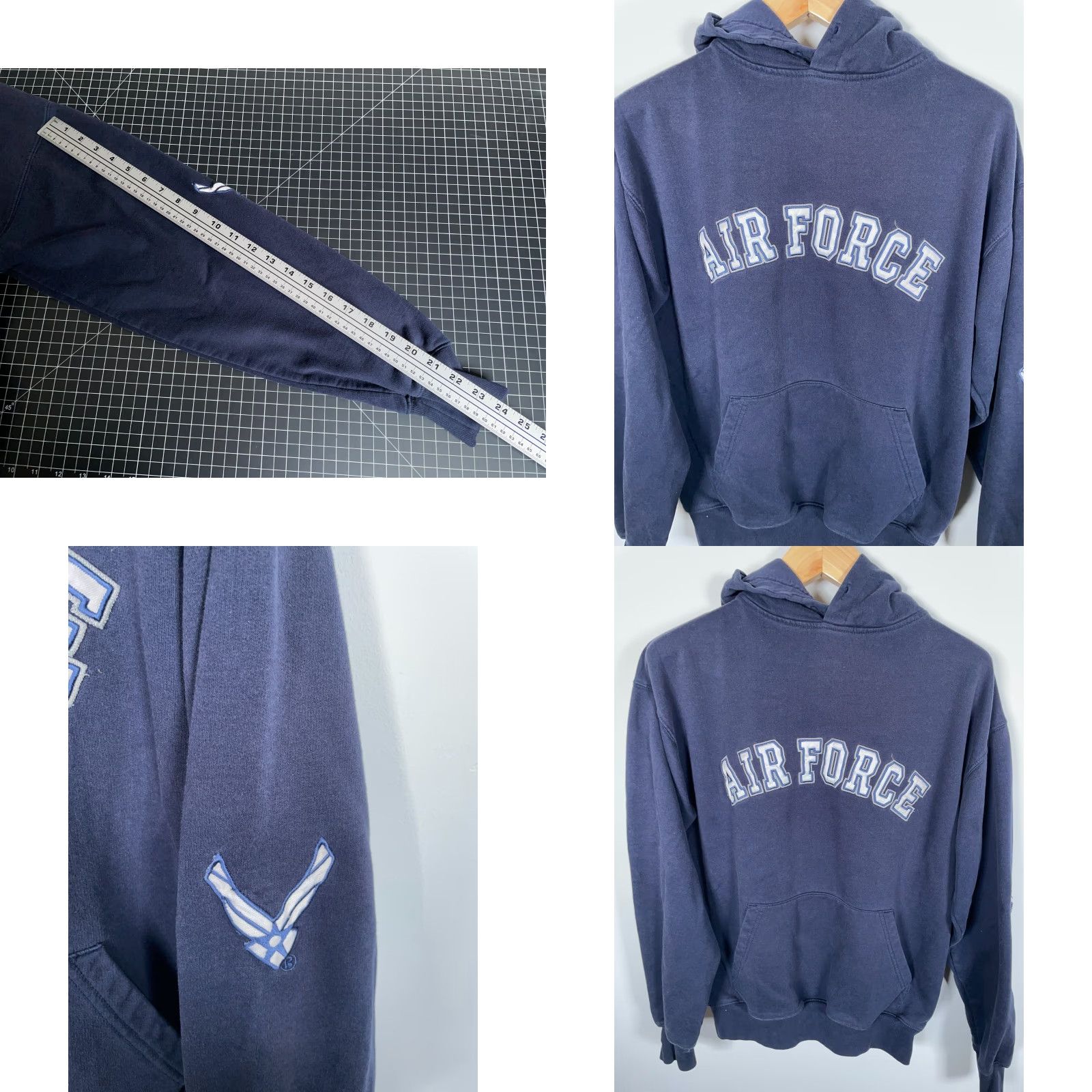 Vintage VINTAGE Air Force Hoodie Men L Blue Embroidered Sweatshirt - Heavyweight, Full Zip, 90s Retro, Cotton Blend, Fleece, Pockets, Hooded Size US L / EU 52-54 / 3 - 8 Thumbnail