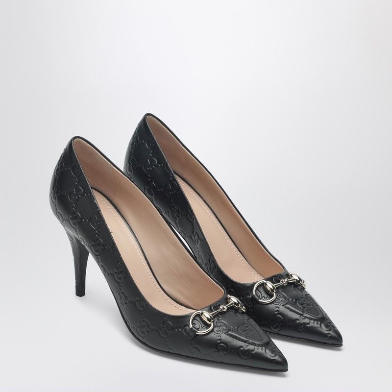 Gucci Gucci Black Gg Leather Pumps With Horsebit Size US 9 / IT 39 - 1 Thumbnail