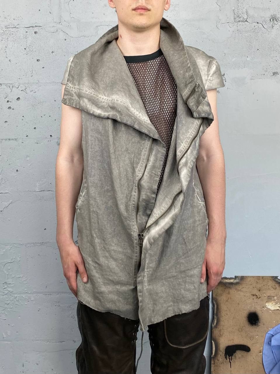 image of Army Of Me Linen Faded Grey Vest Rick Ss 2018, Men's (Size XL)