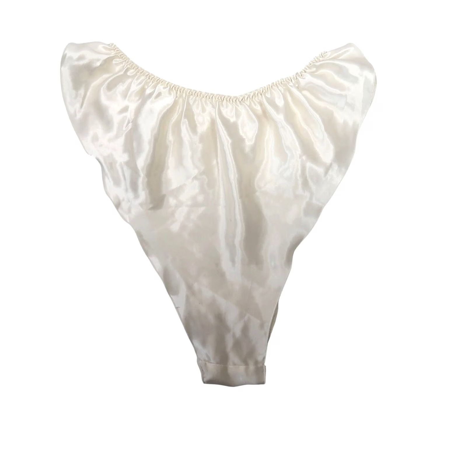Vintage VINTAGE Jezebel Panties Underwear Ivory Satin High Leg French Cut L 80s Womens Size 36" / US 14 / IT 50 - 2 Thumbnail