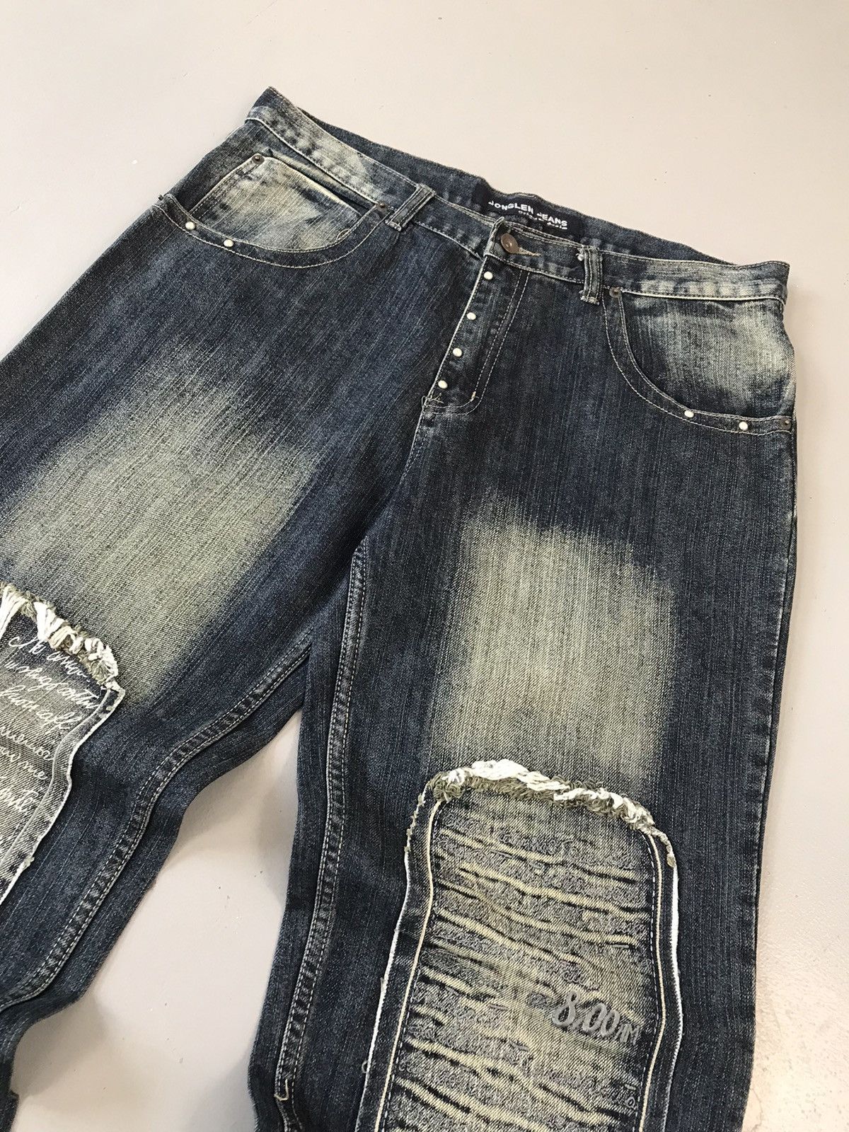 JNCO × Southpole × Vintage Vintage jonglen distressed spell out embroidered denim Size US 35 - 3 Thumbnail