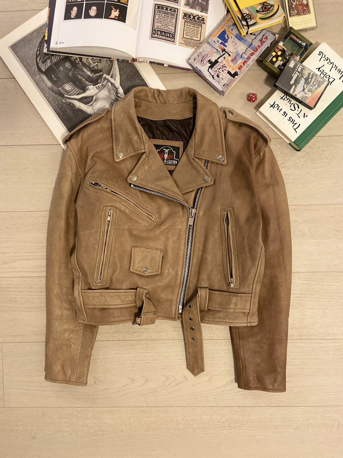 Vintage 90'S FREAK N LEATHER FADED WORN GENUINE LEATHER BIKER JACKET