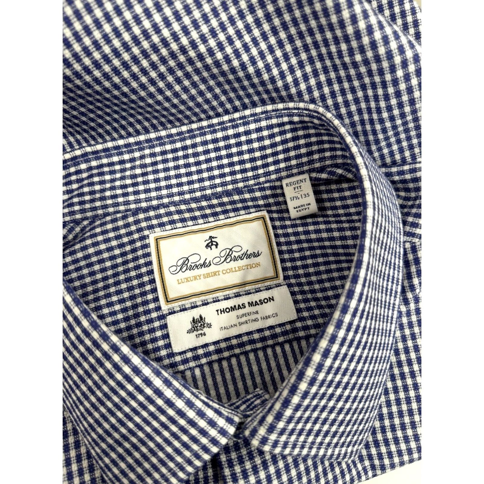 Brooks Brothers Brooks Brothers / Thomas Mason - Plaid Dress Shirt 17.5 35 Men Blue White EXCELLENT Size US XXL / EU 58 / 5 - 5 Thumbnail