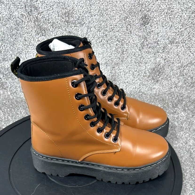 Vintage Unilady Boots Womens Size 6.5 Soft Toe Combat Brown Leather Platform Ankle Boots Size US 7 / IT 37 - 2 Thumbnail