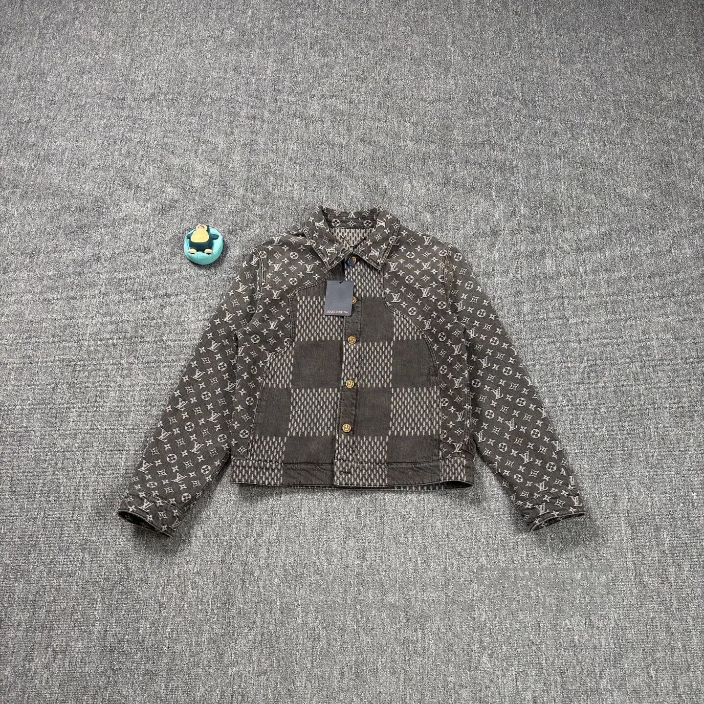 Black Patterned Denim Jacket Size M.