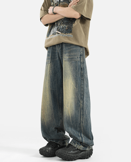 Japanese Brand × Jean Street lightning pattern distressed loose straight jeans Size US 32 / EU 48 - 3 Thumbnail