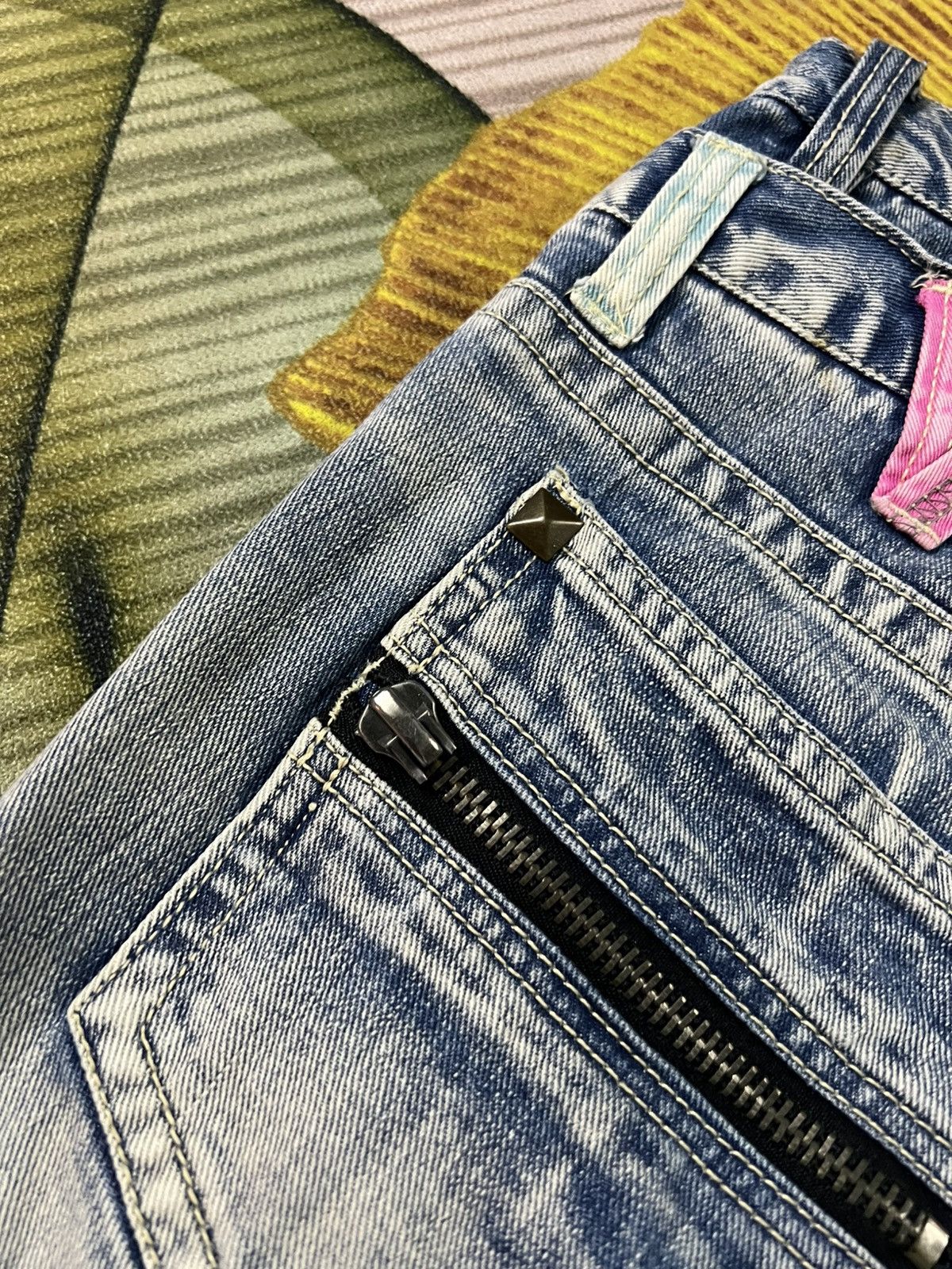 If Six Was Nine 💥Double Waist💥Japanese Unbrand Distress Patchwork Jean Size US 31 - 18 Thumbnail