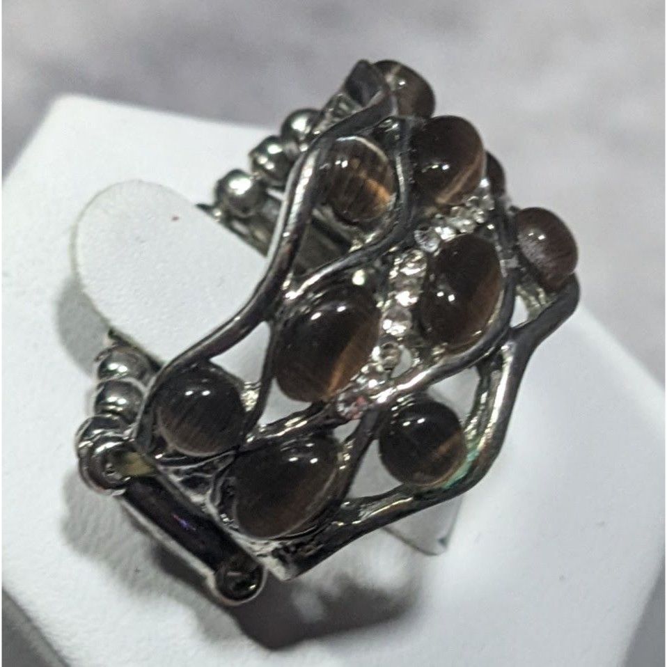 Other Brown Cateye Gemmed Rhinestone Accent Silver Tone Stretch Ri Size ONE SIZE - 8 Thumbnail