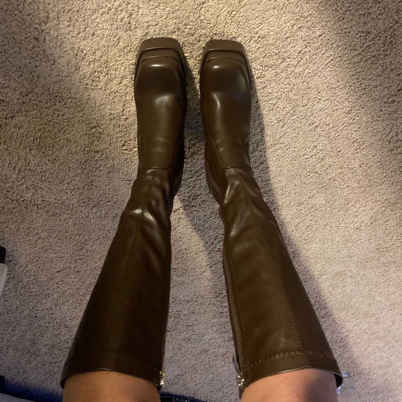 Other Brown Platform knee high faux leather brown boots Size US 7.5 / IT 37.5 - 2 Thumbnail