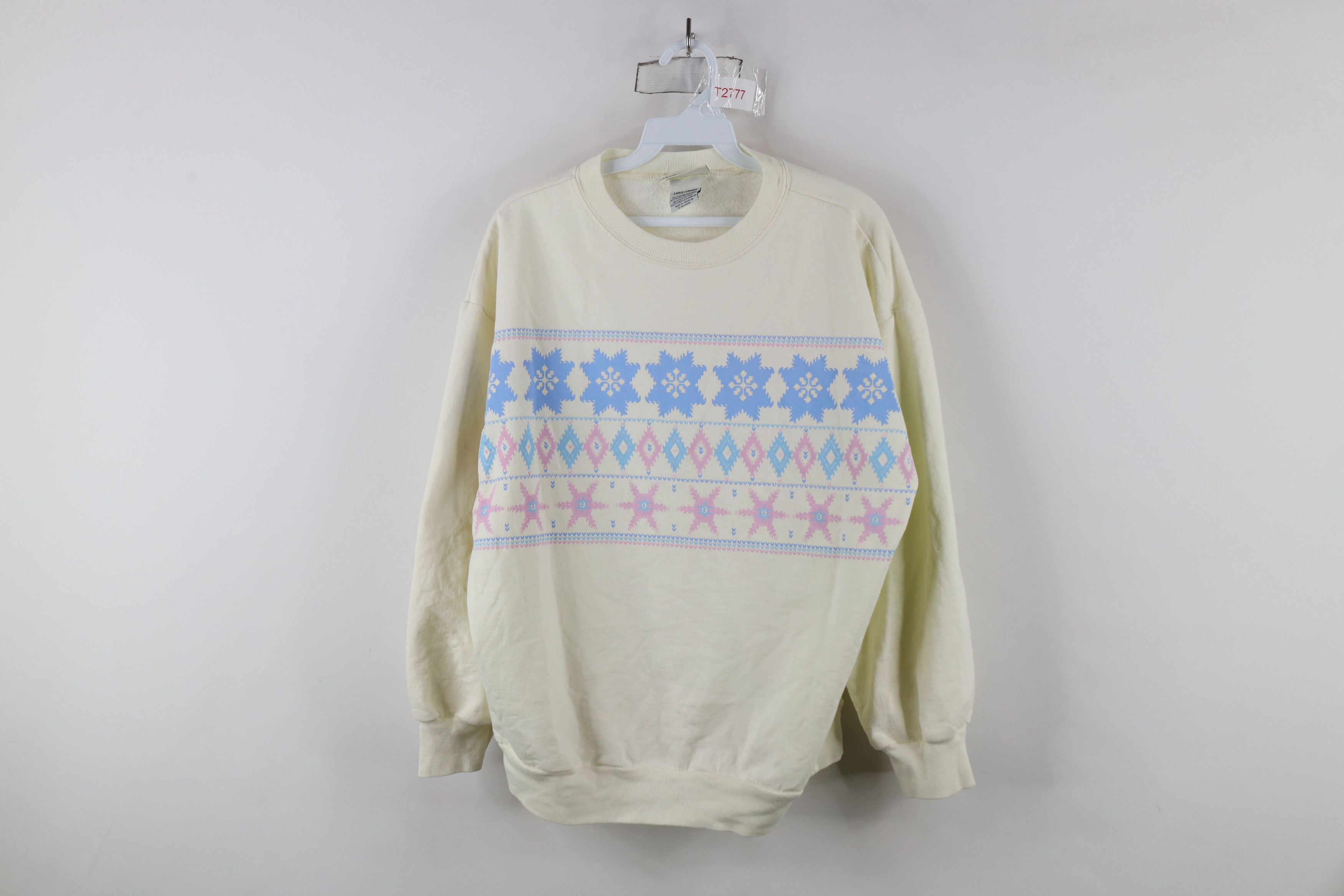 Vintage Vintage 90s Streetwear Snowflake Heart Sweatshirt Cream Size L / US 10 / IT 46 - 1 Thumbnail