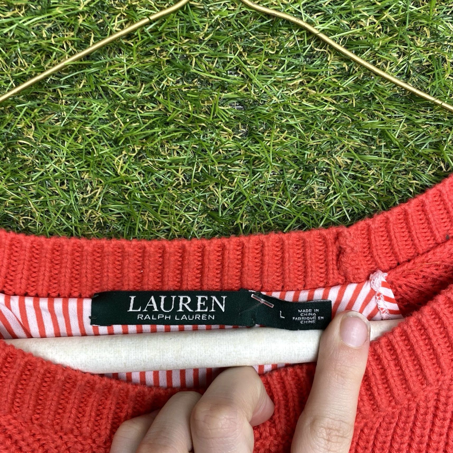 Ralph Lauren VINTAGE Lauren Ralph Lauren Mock Layer Collared Sweater Womens Large Dickie Blood Orange Knit Pullover Size L / US 10 / IT 46 - 7 Thumbnail