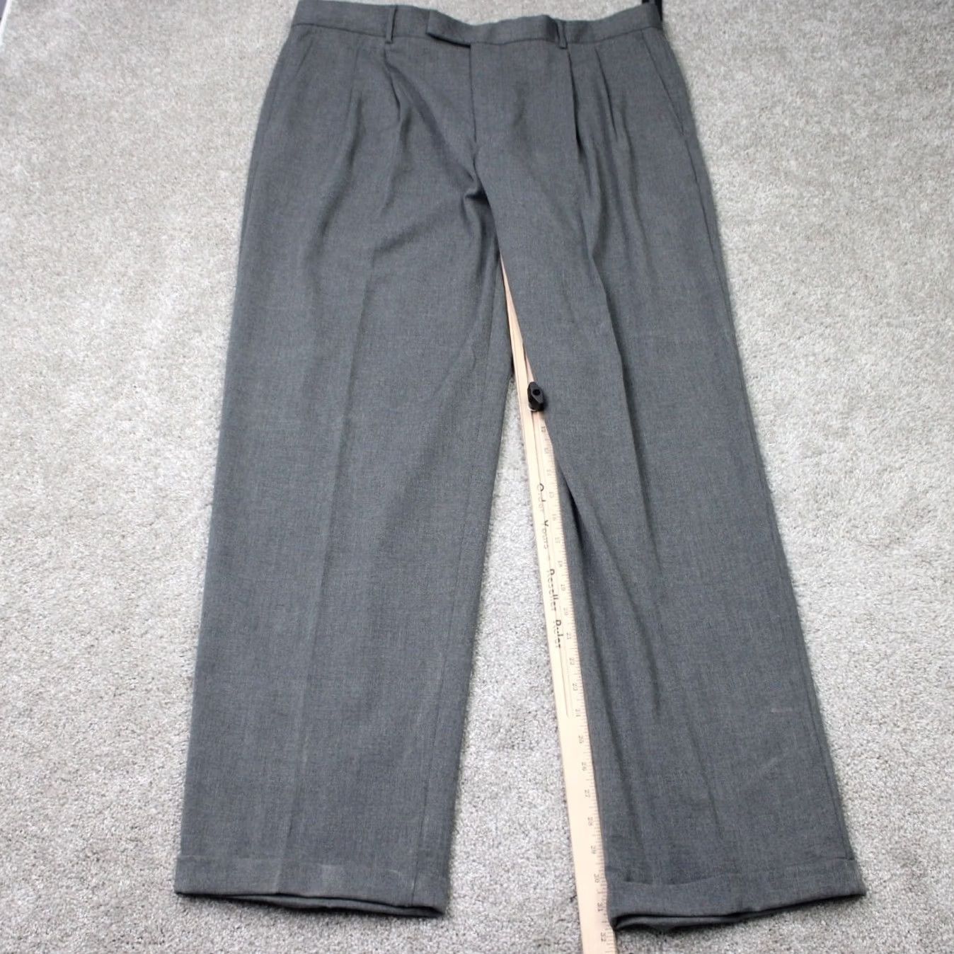 Perry Ellis Perry Ellis Portfolio Pants Mens 40x32 Gray Pleated Cuffed Polyester/Viscose Dress Pants Blue? Size US 40 / EU 56 - 2 Thumbnail