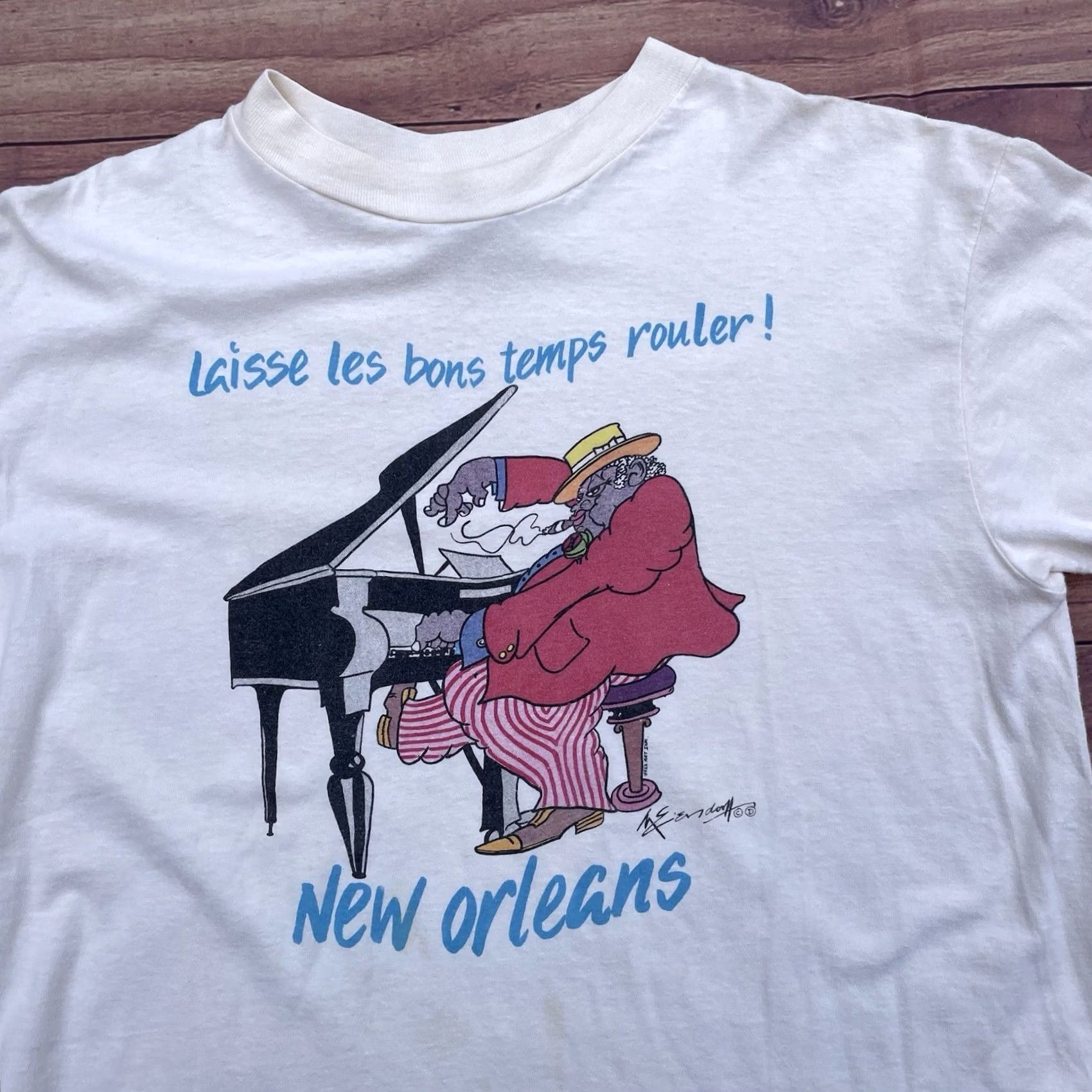 Hanes VINTAGE Hanes 80s Shirt XL White New Orleans French Tourism Jazz Art Domino Fats Mens Size US XL / EU 56 / 4 - 2 Thumbnail