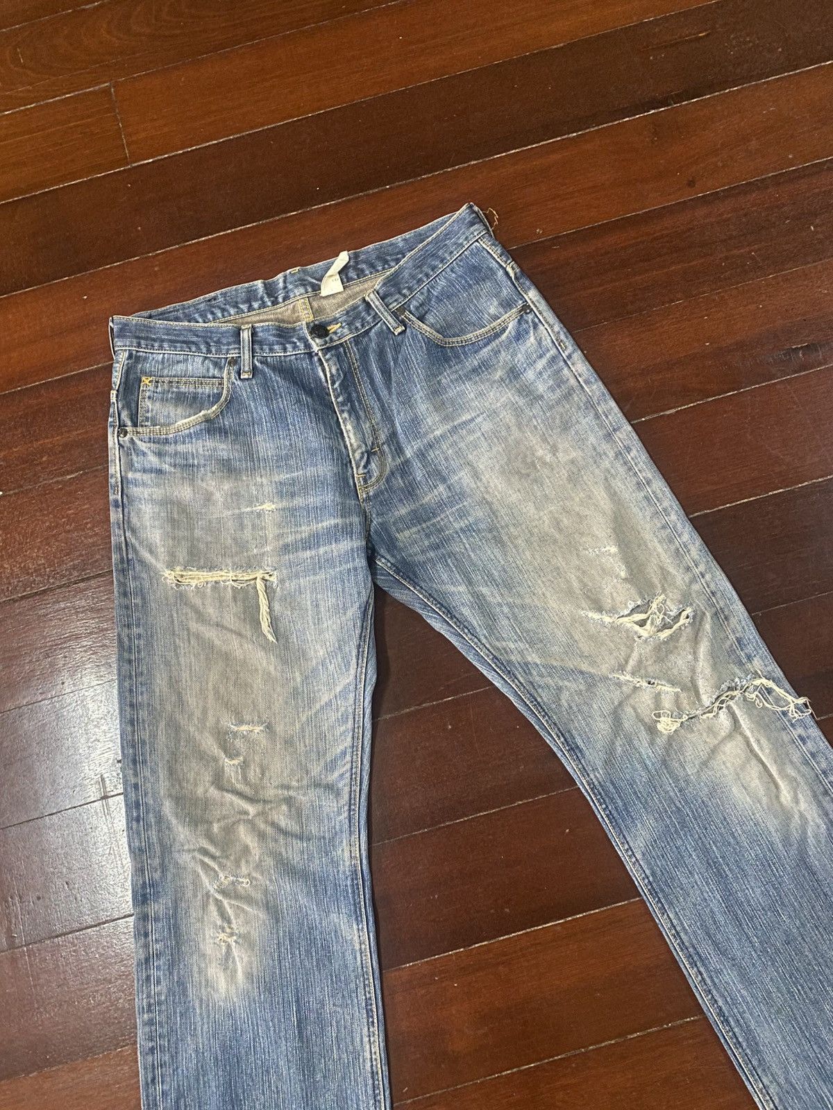 Lee Vintage Lee Distressed Faded ripped Denim Jeans flare Size US 36 / EU 52 - 6 Thumbnail