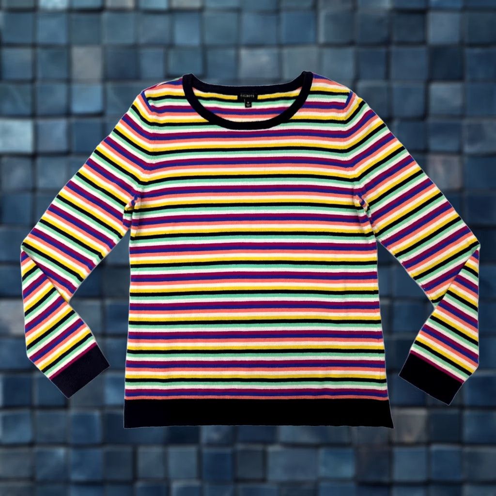 Talbots Talbots Multicolor Striped Lambswool Nylon Lightweight Pullover Sweater Women M, Casual Workwear, Classic Fit, 80s 90s Theme, Colorful Fun Pattern Size M / US 6-8 / IT 42-44 - 1 Thumbnail