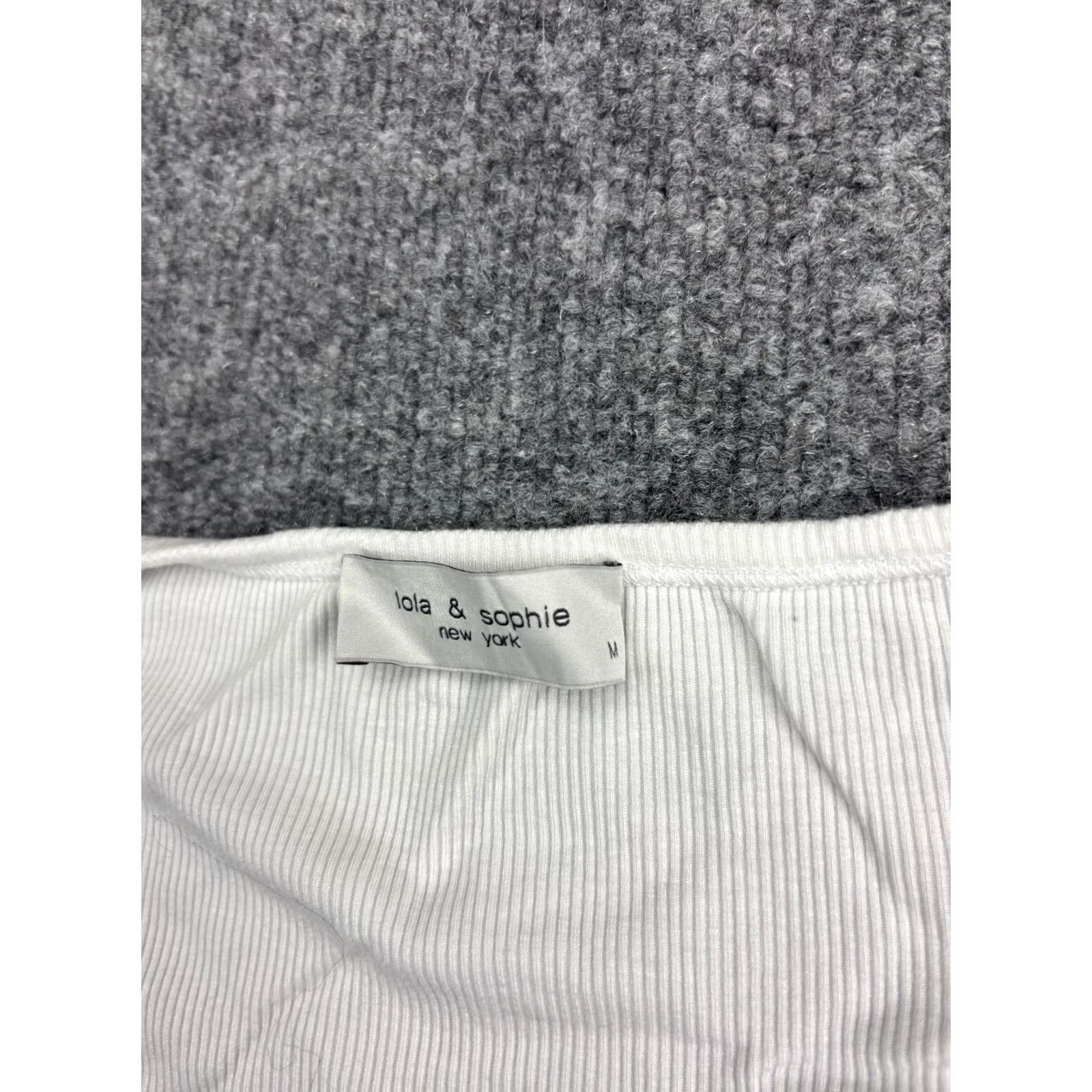 B Sides Lola & Sophie Top Women's Medium White Sleeveless Cinch Ruched Sides Lightweight Tank Shirt Size M / US 6-8 / IT 42-44 - 2 Thumbnail