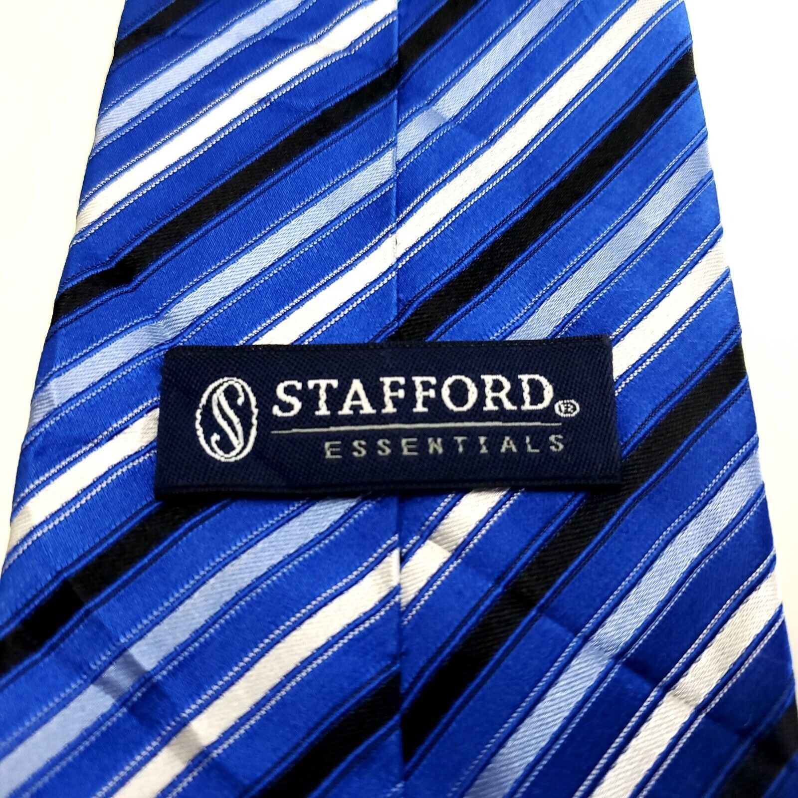 Stafford Stafford Essentials Woven Blue White Striped Silk Tie Size ONE SIZE - 3 Thumbnail