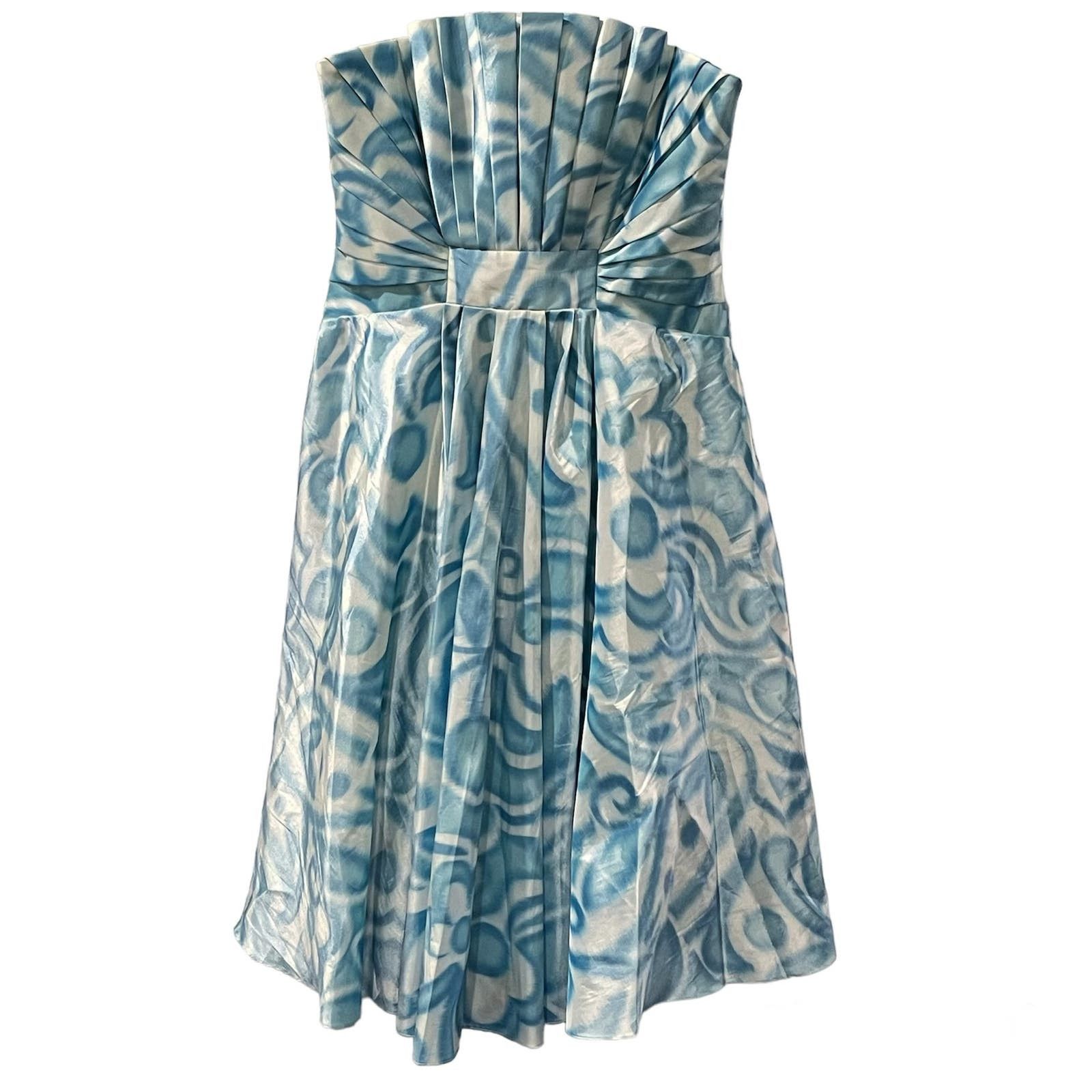 image of Badgley Mischka Strapless Dress Size 12 Blue Floral Party, Women's