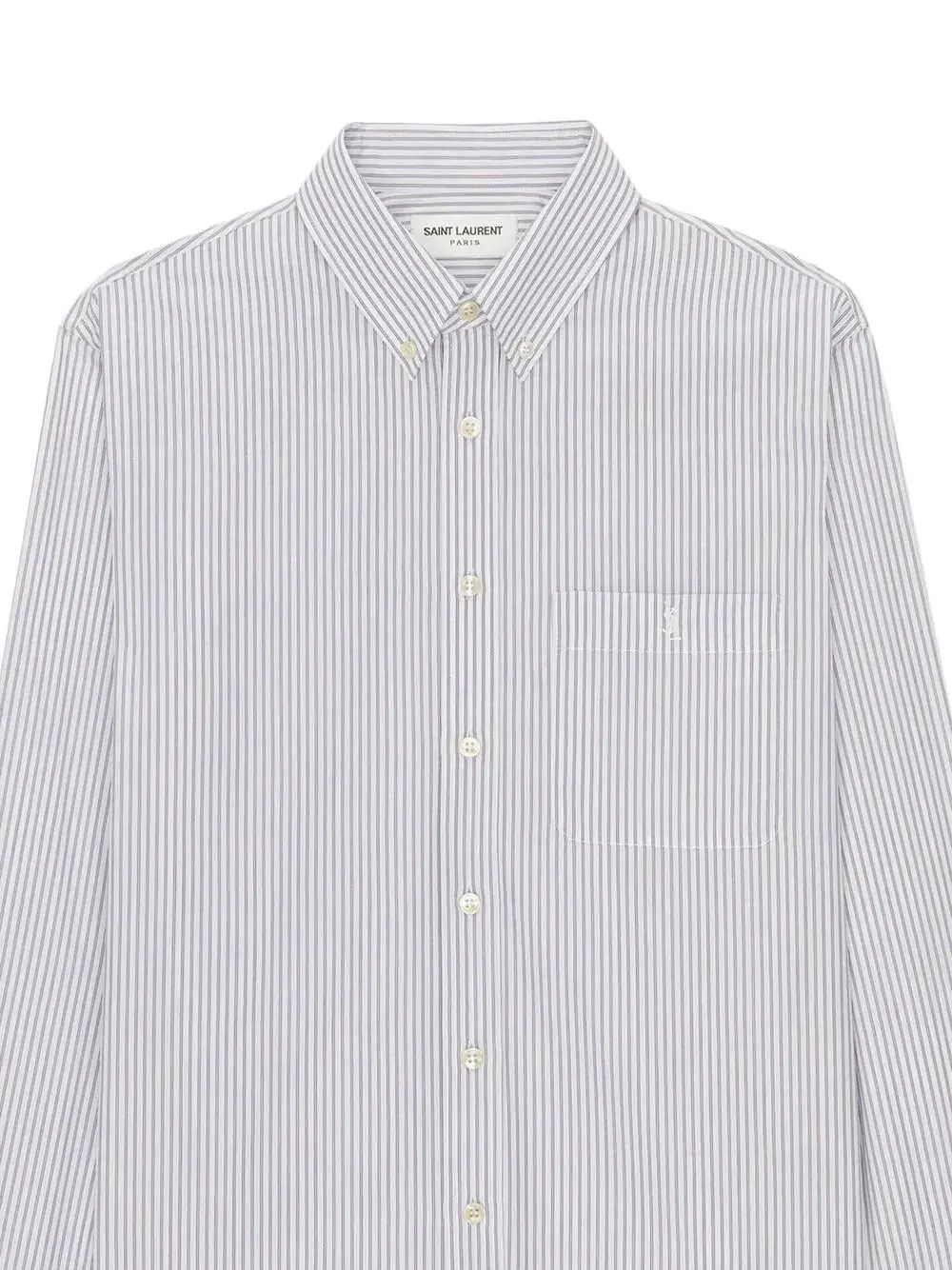 Saint Laurent Paris o1s1wg111124 Cassandre Shirt in Striped Cotton Gray & White Size L / US 10 / IT 46 - 3 Thumbnail