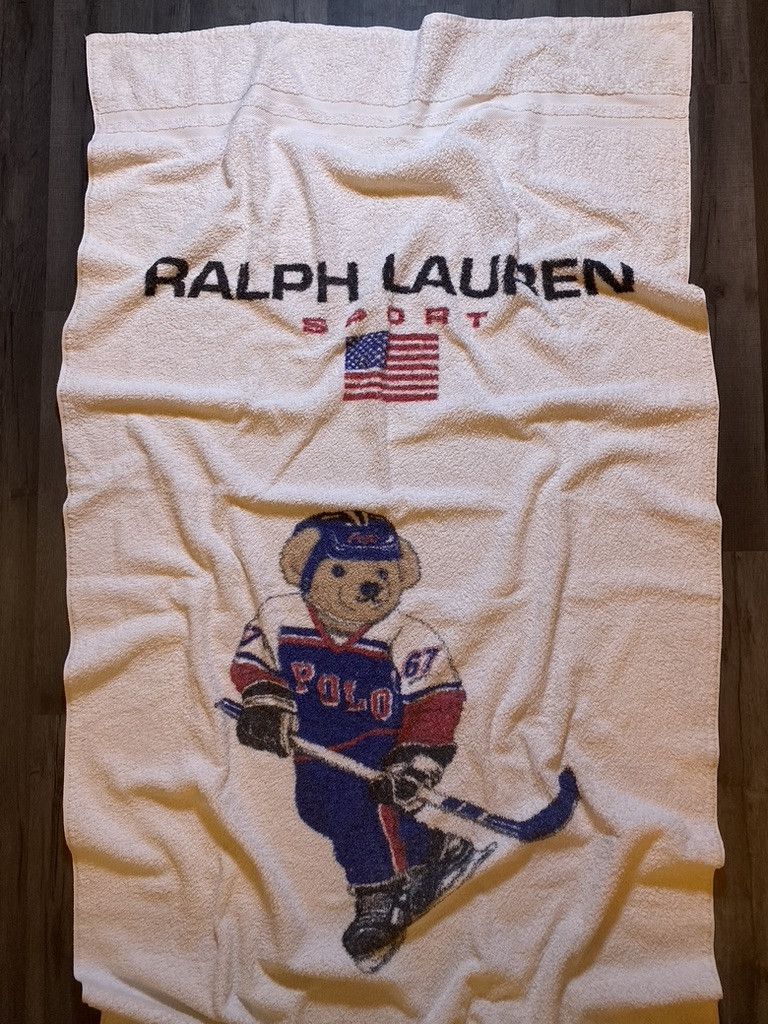 90s Vintage Polo Ralph Lauren Sport Hockey Bear Beach Towel