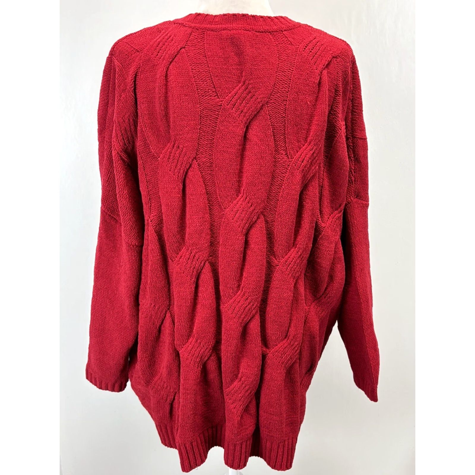 J. Jill J. Jill Chenille Sweater Women 2X Plus Red Cable Knit Crewneck Soft Stretch Size XXL / US 16-18 / IT 52-54 - 3 Thumbnail