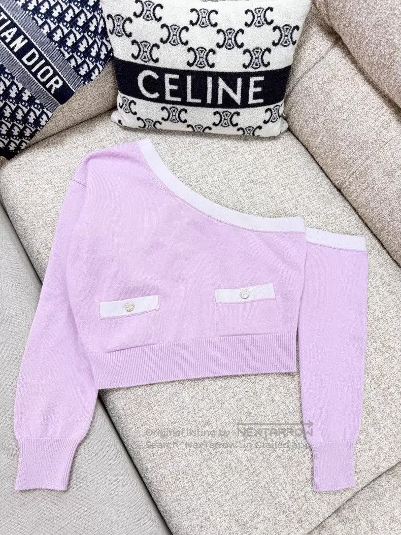 Chanel Chanel Pin lilac edge slanted shoulder sleeve Size XS / US 0-2 / IT 36-38 - 1 Thumbnail