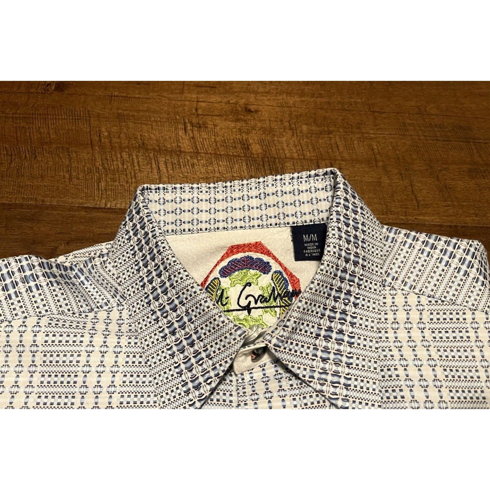 Robert Graham Robert Graham Blue Geometric L/S Button Up Dress Shirt - Men's M Size 40R - 2 Thumbnail