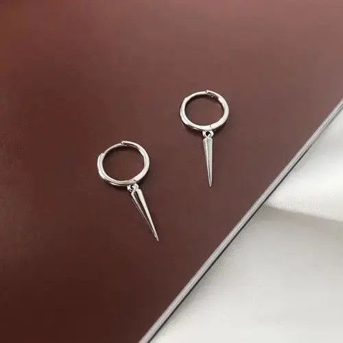 Jewelry 925 Silver Plated Geometry Triangle Cone Earrings for Men Size ONE SIZE - 1 Thumbnail