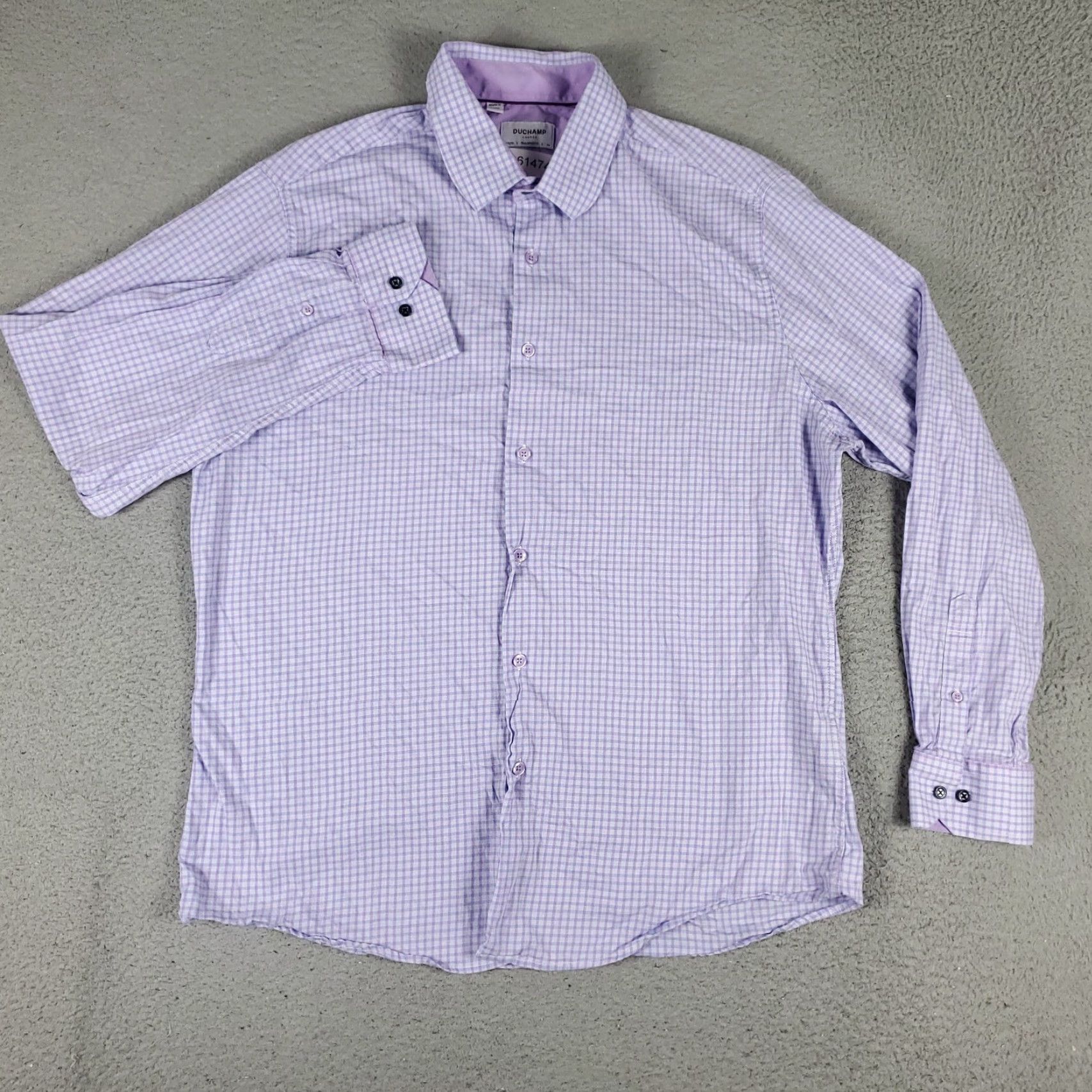 Vintage DUCHAMP Tailored Fit Dress Shirt Mens XL Long Sleeve Purple Check Classic Modern Size 46R - 2 Thumbnail