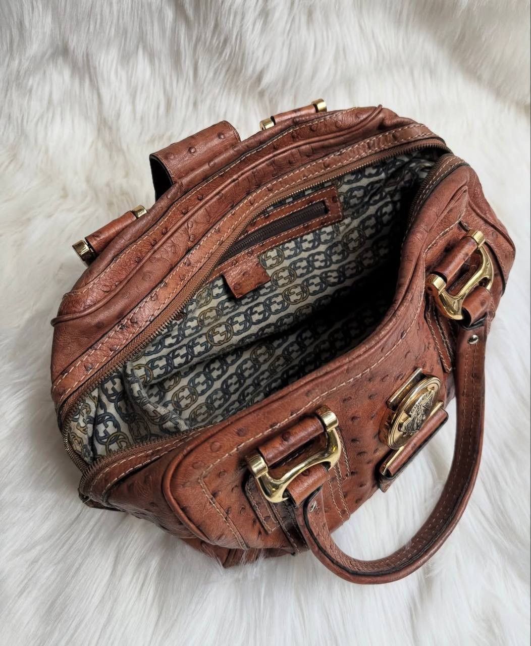 Gucci Gucci Ostrich Leather Speedy Brown Handle Bag Size ONE SIZE - 4 Thumbnail