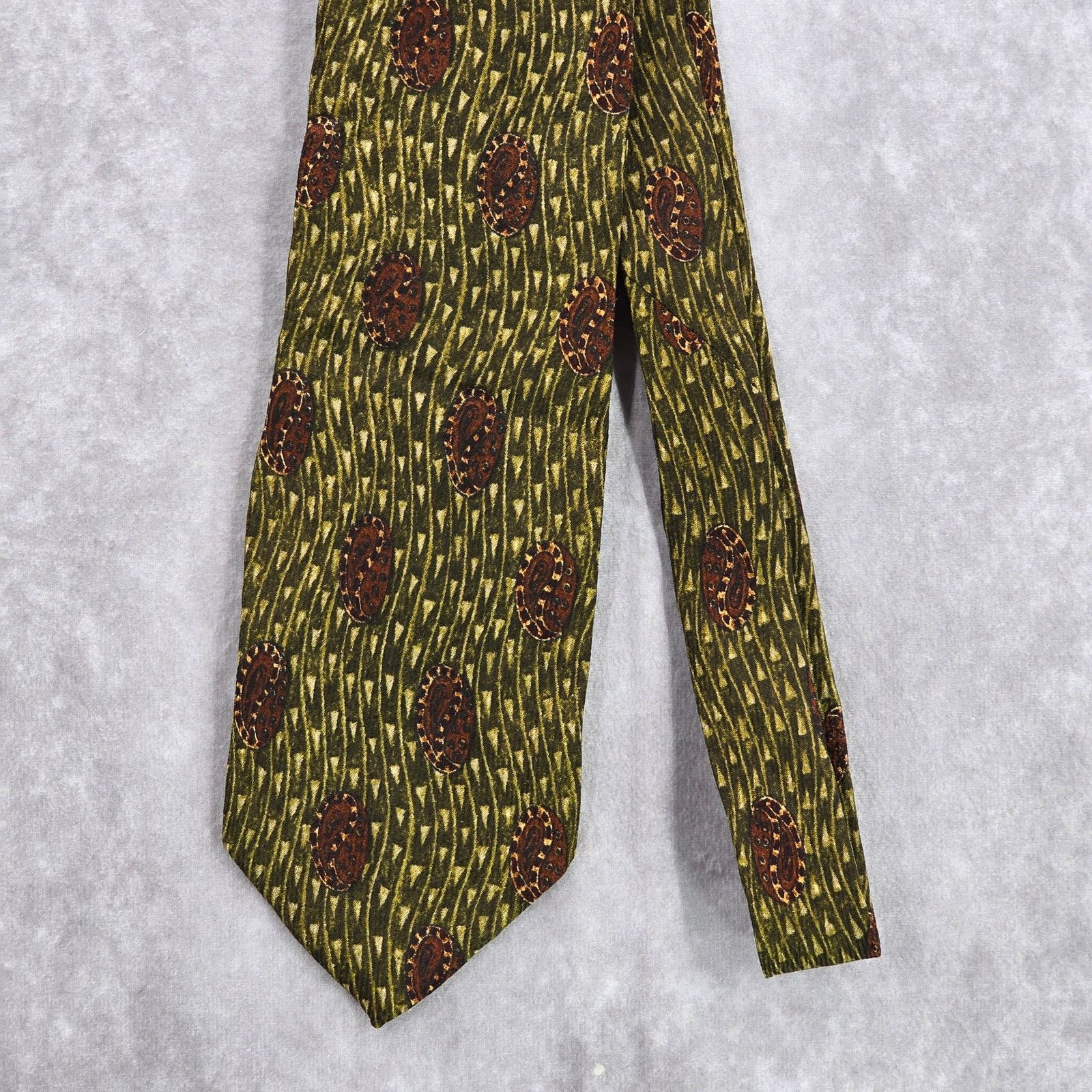 Joseph Abboud Joseph Abboud Green Brown Floral 100% Silk Men's Neck Tie Size 30 - 2 Thumbnail